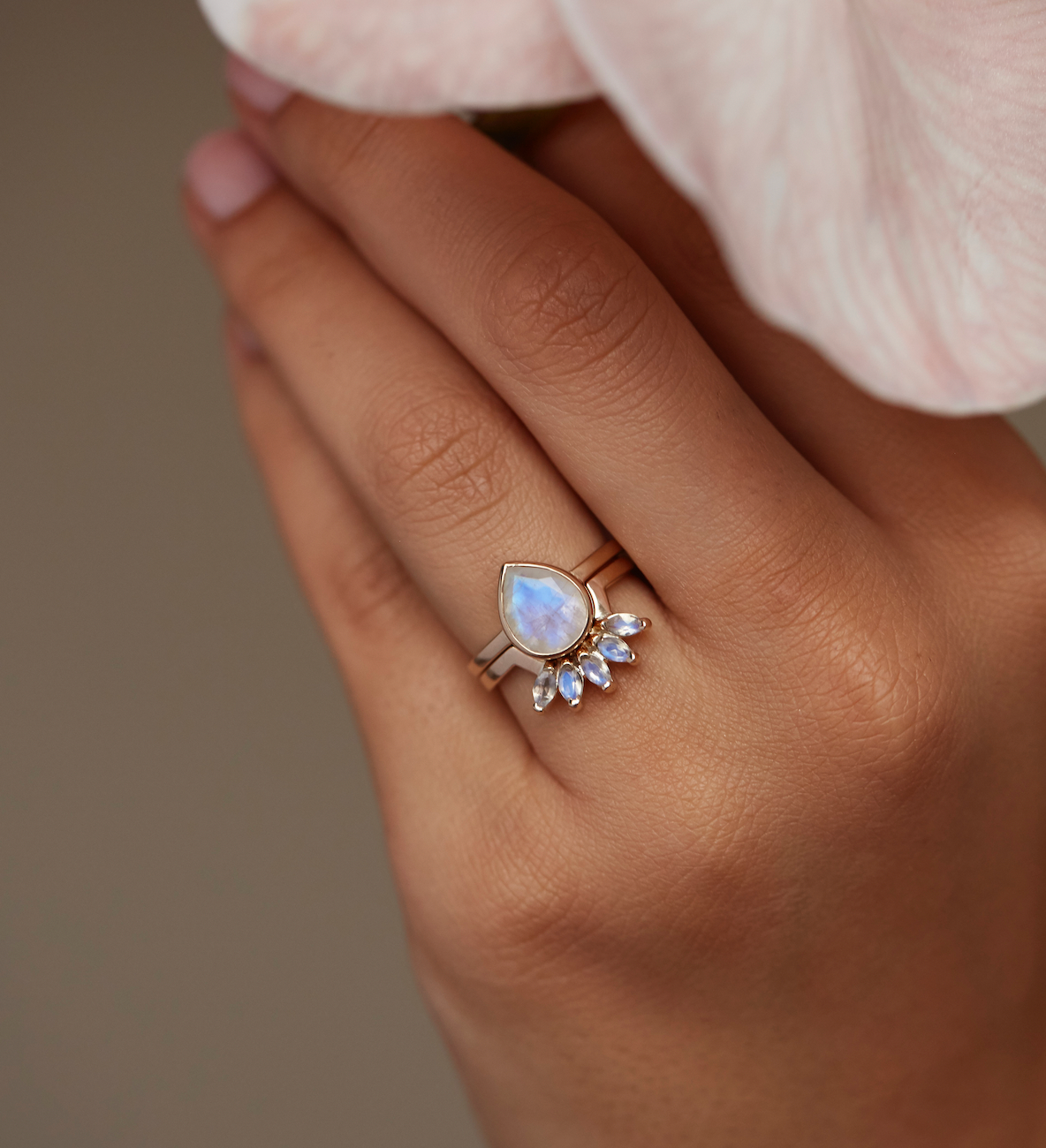9K White Gold Double Stack Moonstone Halo
