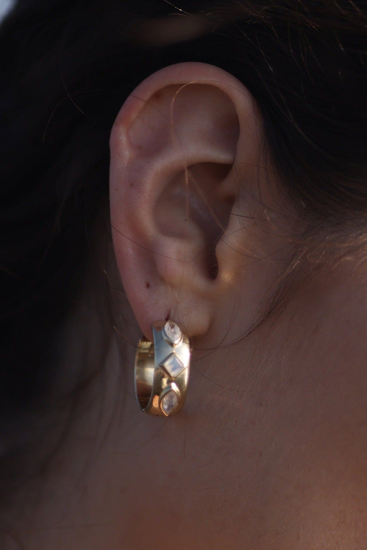 Coronet Moonstone Gold Hoops