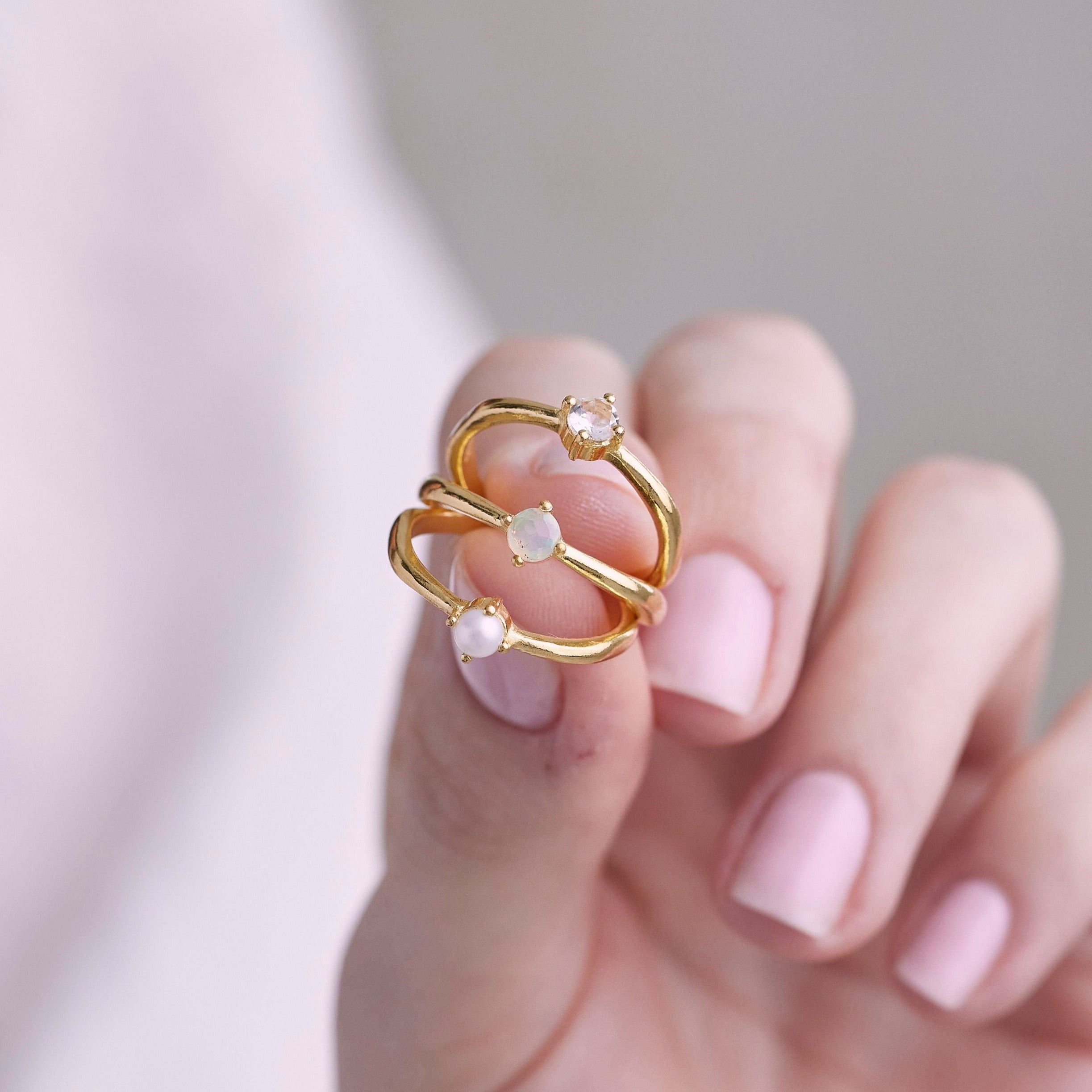 October Opal Gold Birthstone Ring