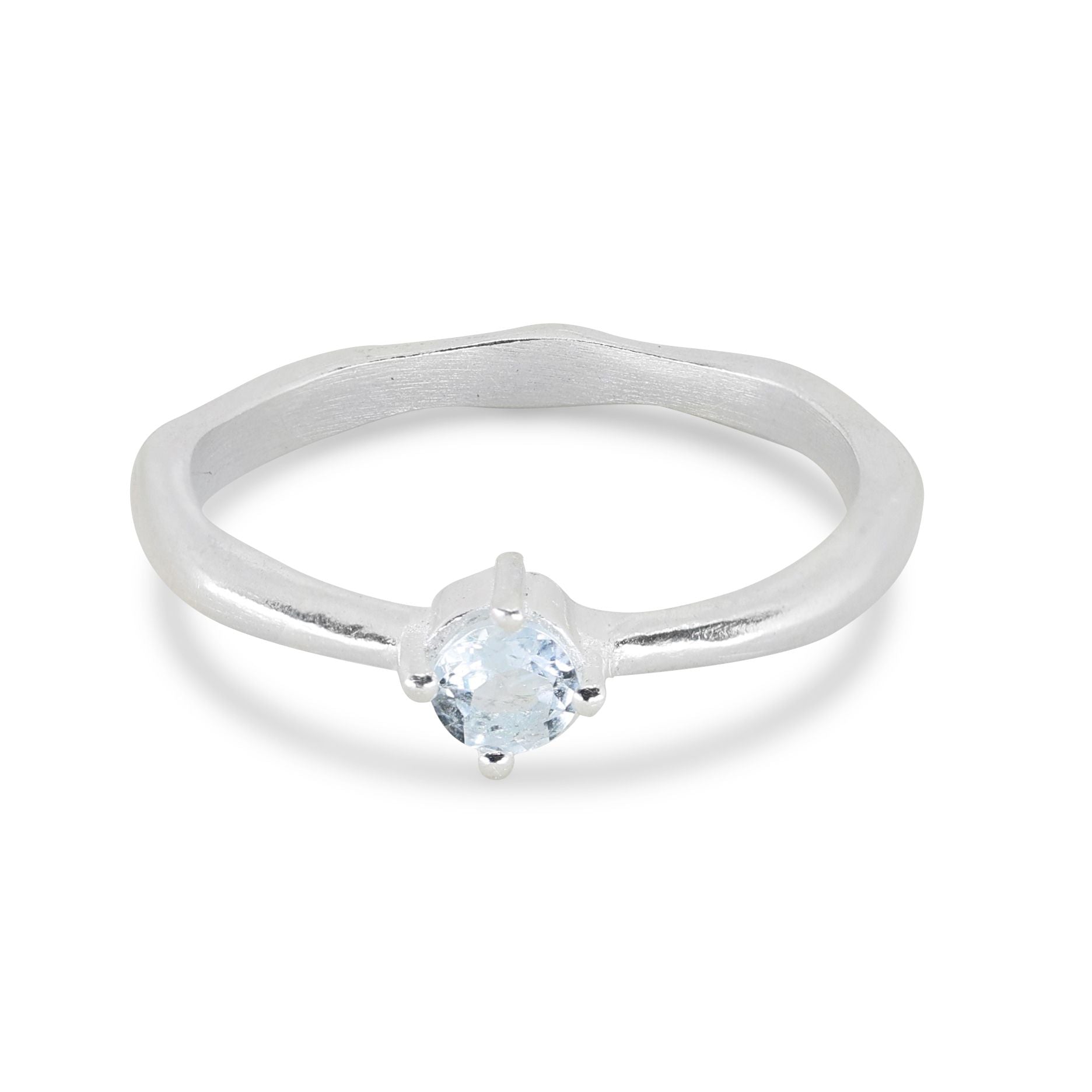 March Aquamarine Silver Birthstone Ring