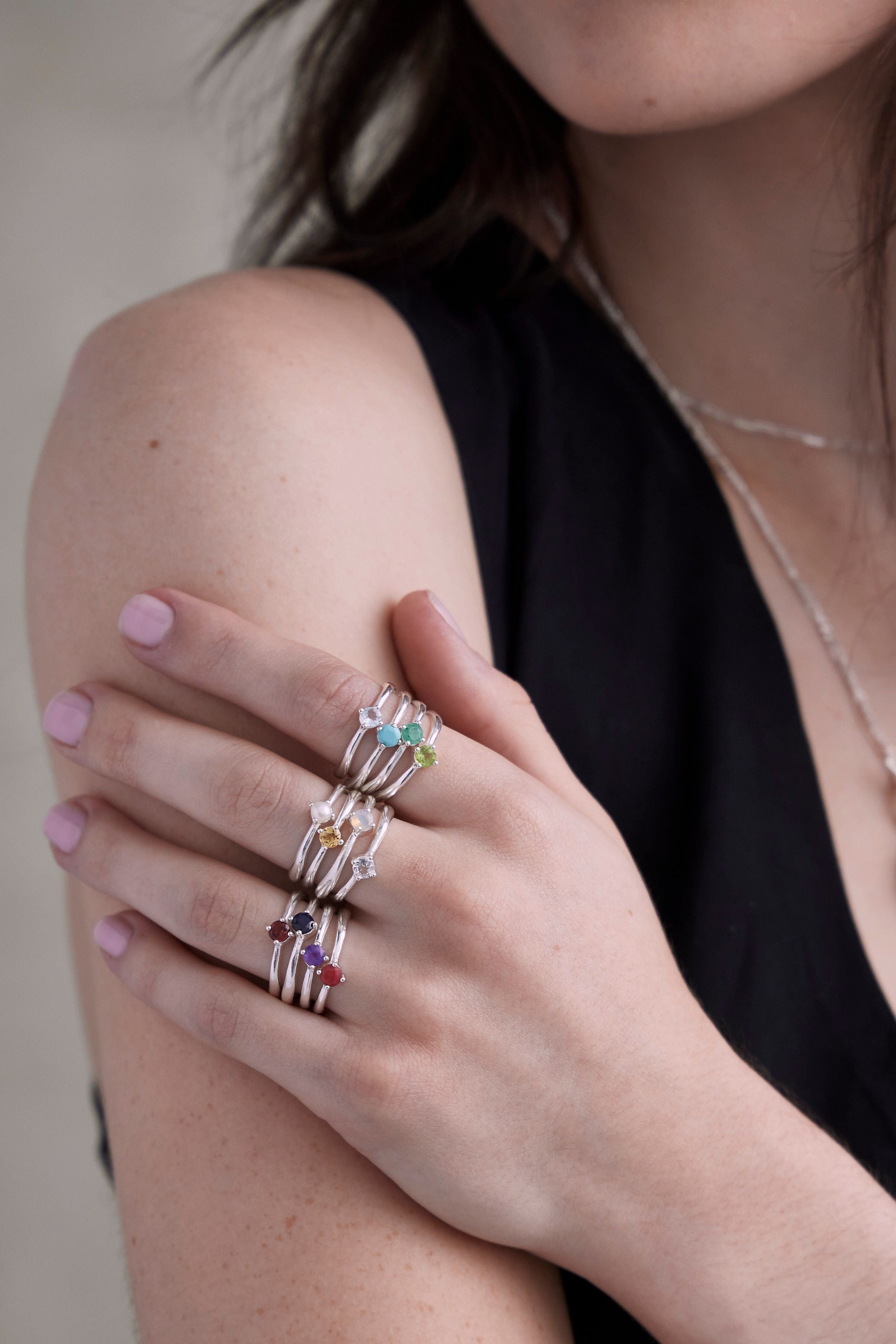 July Ruby Silver Birthstone Ring