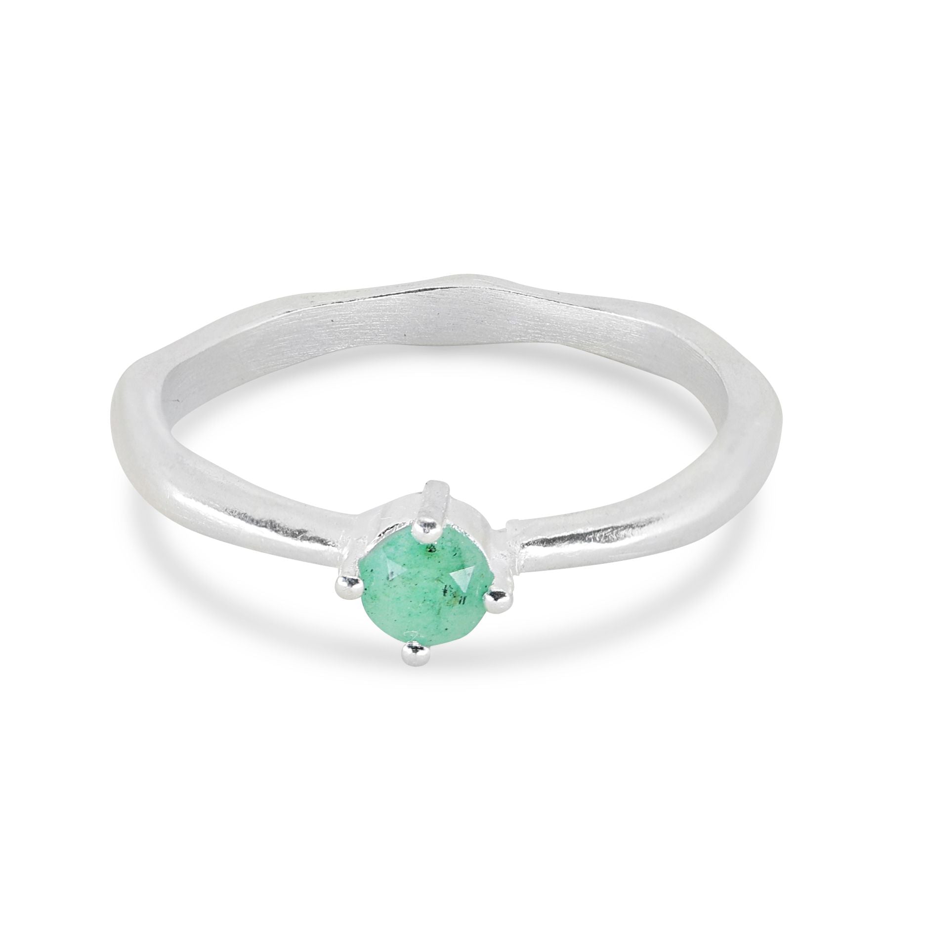 May Emerald Silver Birthstone Ring