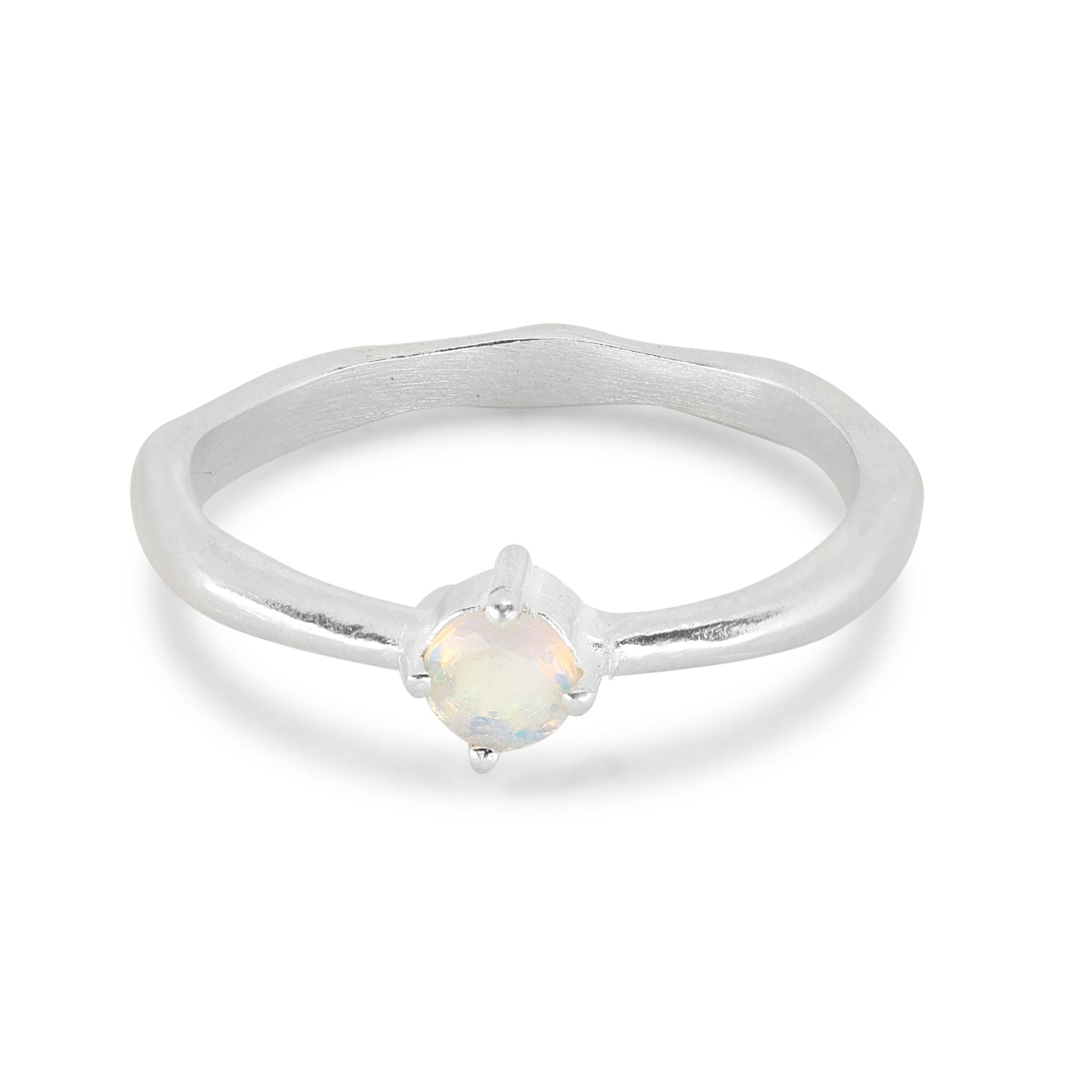 October Opal Silver Birthstone Ring