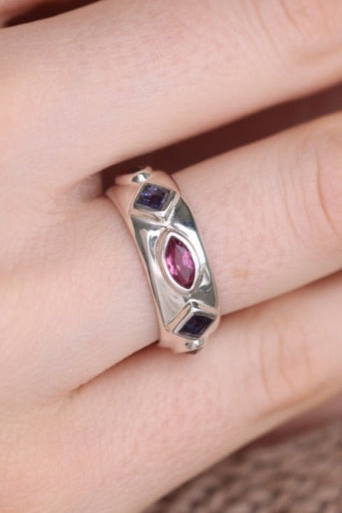 Coronet Iolite & Rhodolite Silver Ring