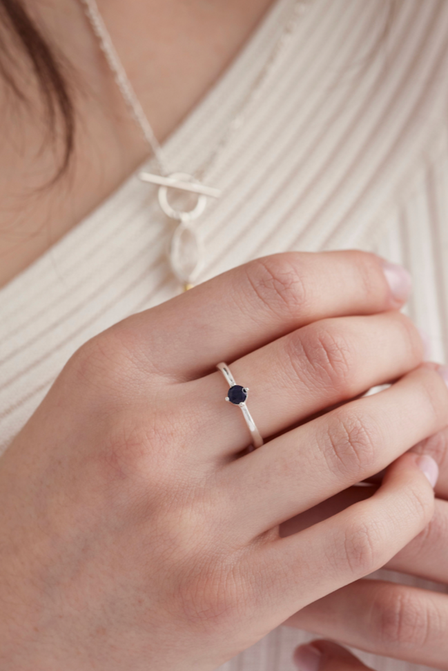 September Sapphire Silver Birthstone Ring