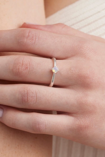 October Opal Silver Birthstone Ring