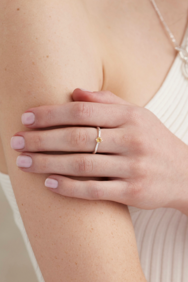 November Citrine Silver Birthstone Ring