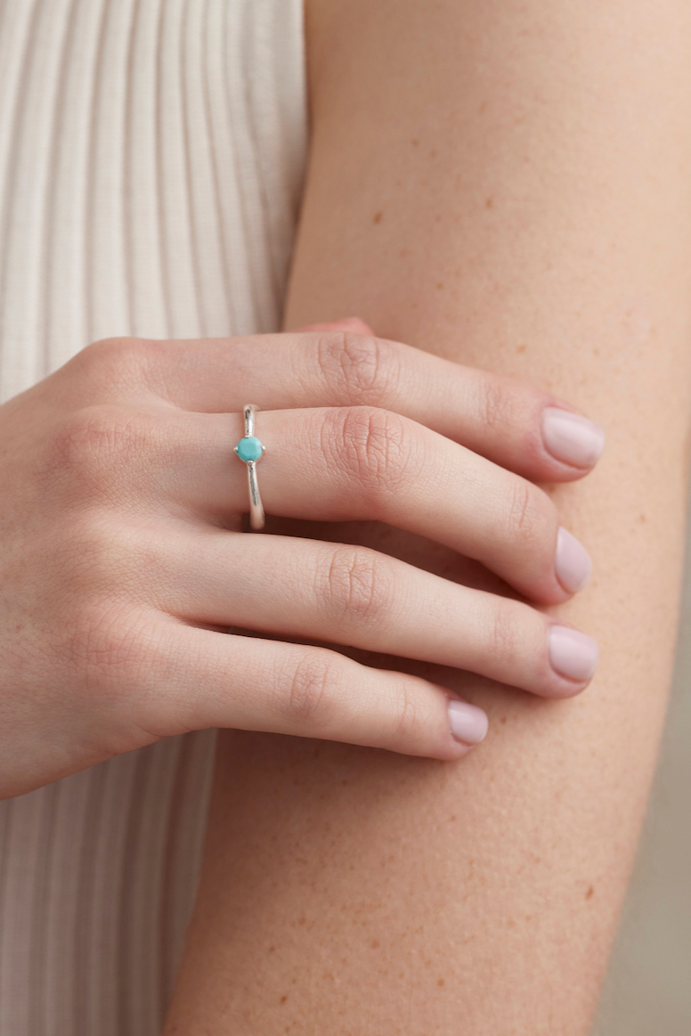 December Turquoise Silver Birthstone Ring