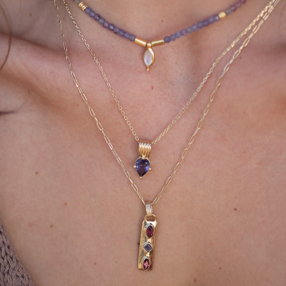 Coronet Iolite & Rhodolite Gold Necklace