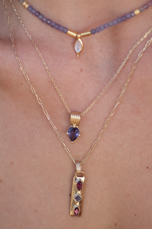 Coronet Iolite & Rhodolite Gold Necklace