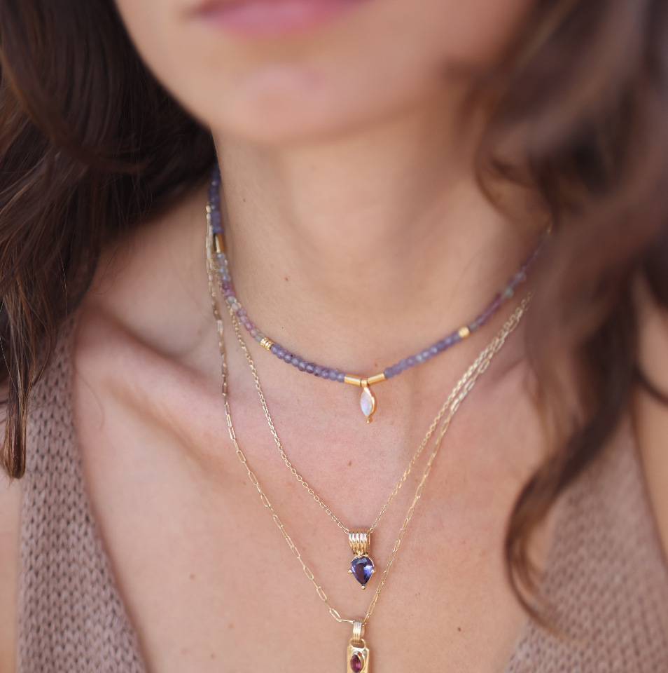 Theia Tanzanite & Fluorite Gold Beaded Necklace
