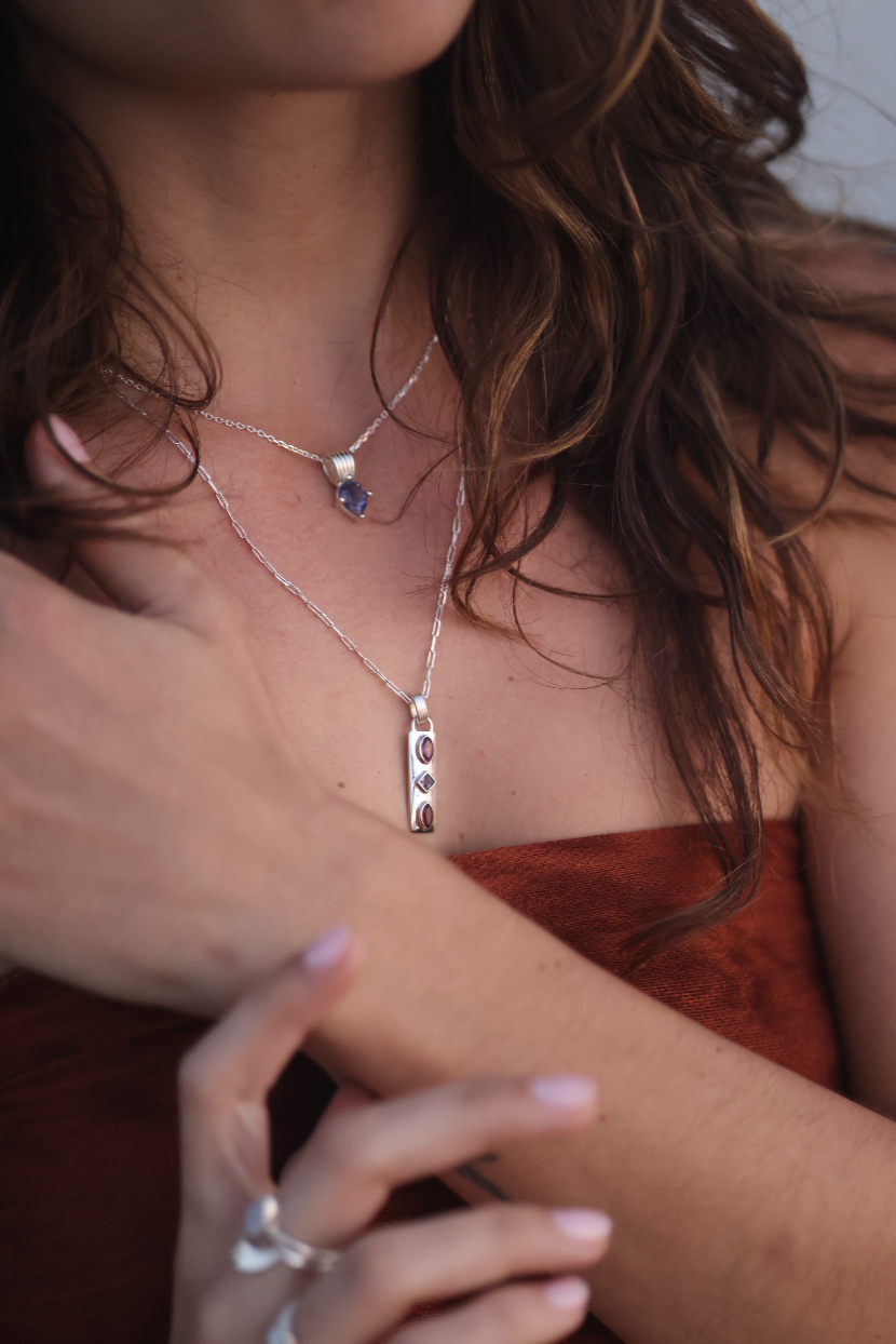 Coronet Iolite & Rhodolite Silver Necklace