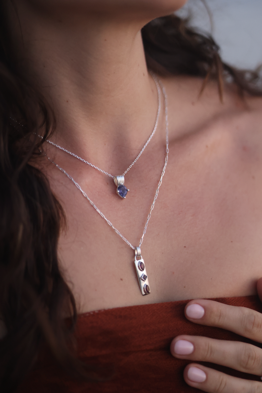 Coronet Iolite & Rhodolite Silver Necklace