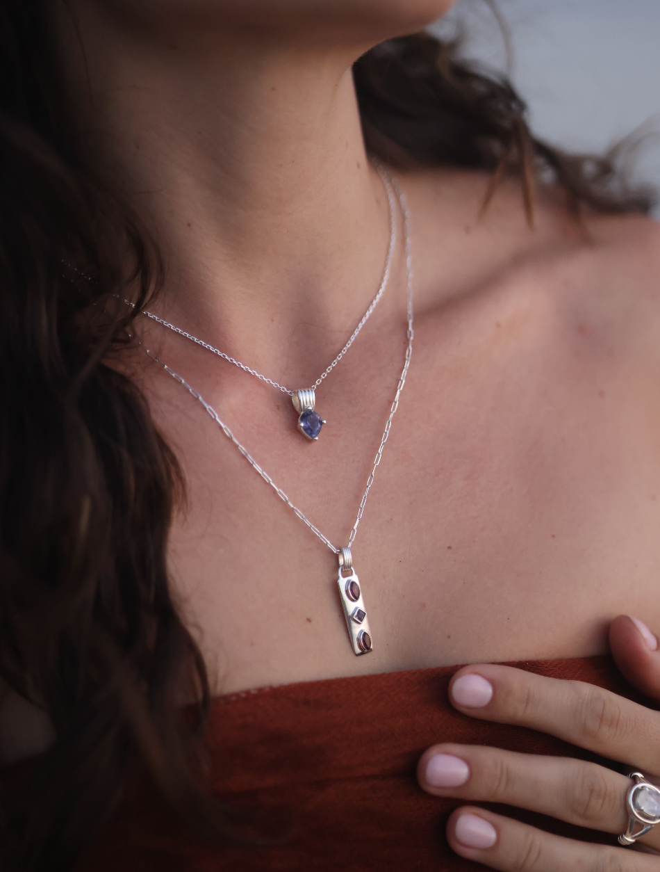 Coronet Iolite & Rhodolite Silver Necklace
