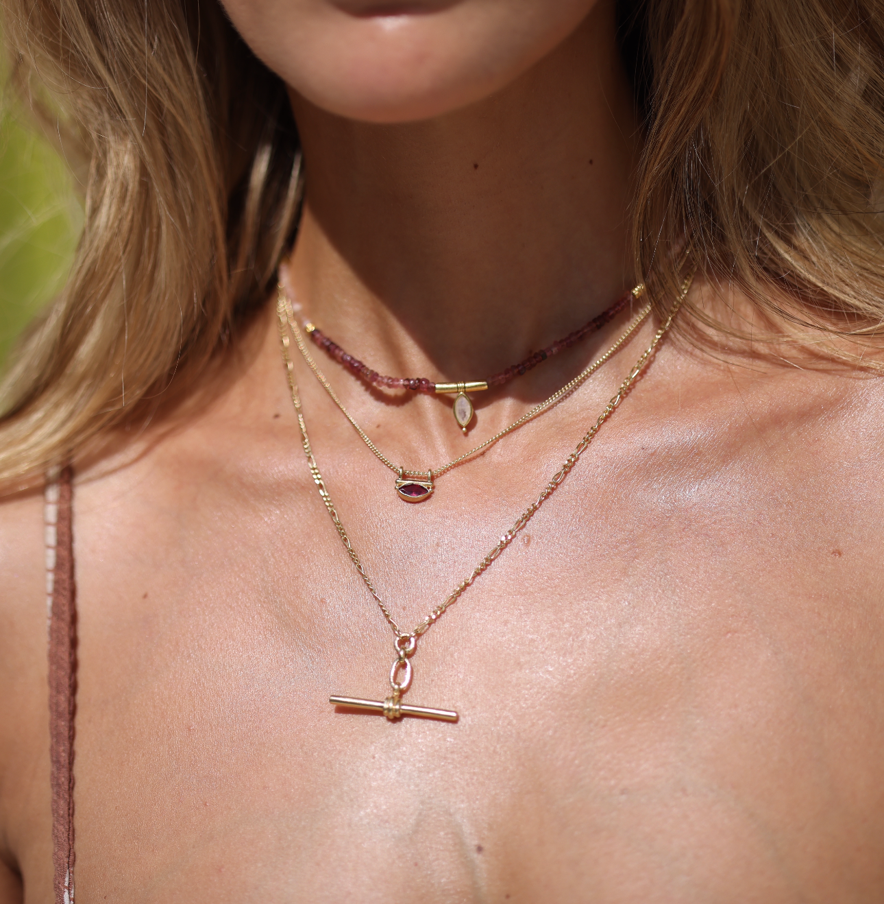 Theia Tourmaline & Sunstone Gold Beaded Necklace
