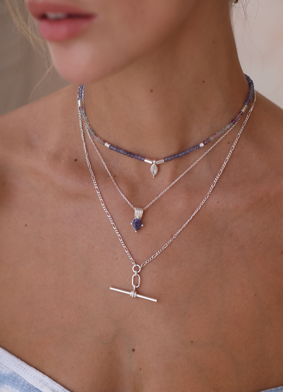 Theia Tanzanite & Fluorite Silver Beaded Necklace