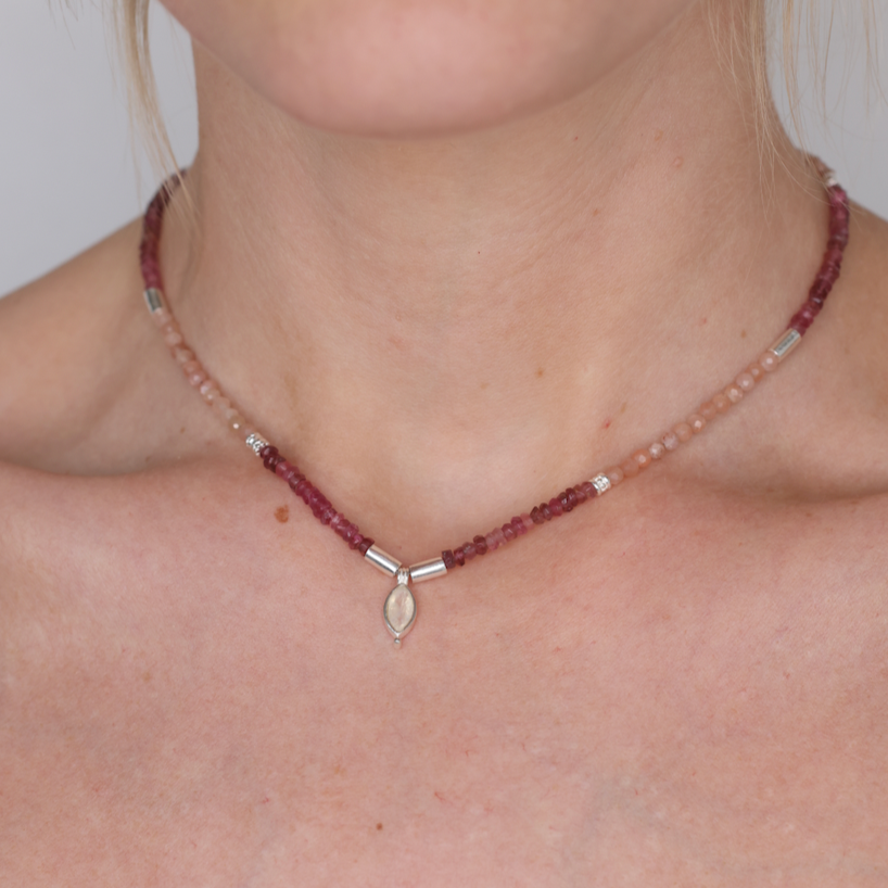 Theia Tourmaline & Sunstone Silver Beaded Necklace