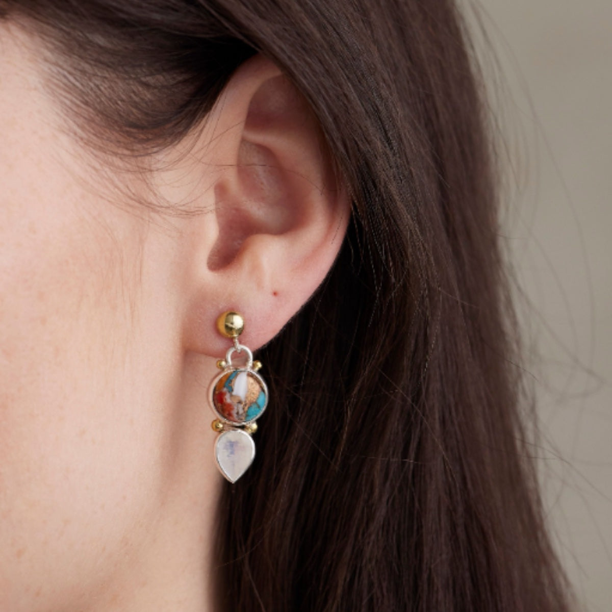 Delphi Oyster Turquoise and Moonstone Earrings