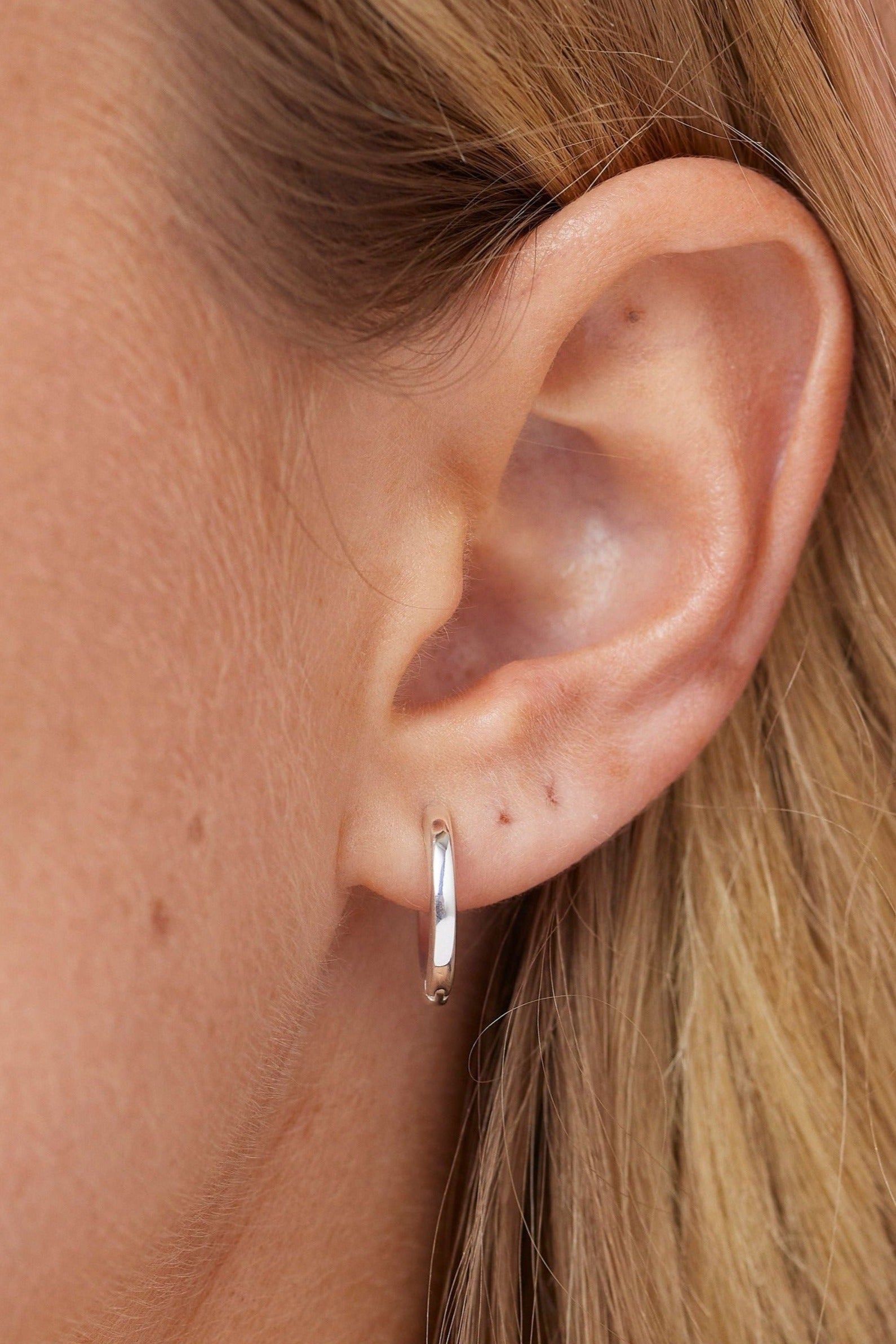 Polished Silver Huggies - Medium