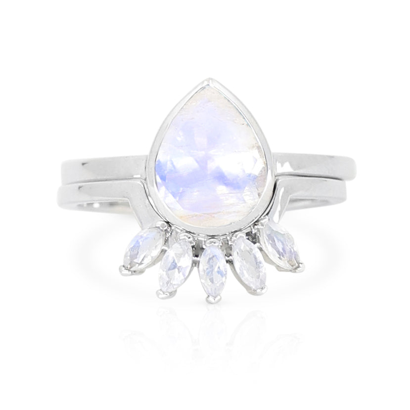 9K White Gold Moonstone Tear Drop Ring