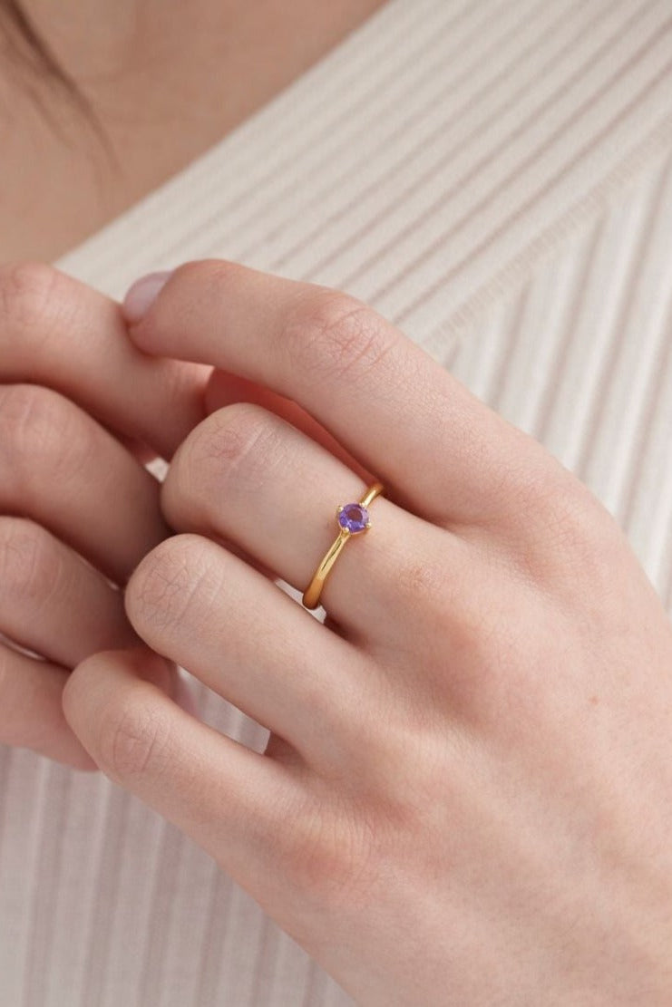 February Amethyst Gold Birthstone Ring