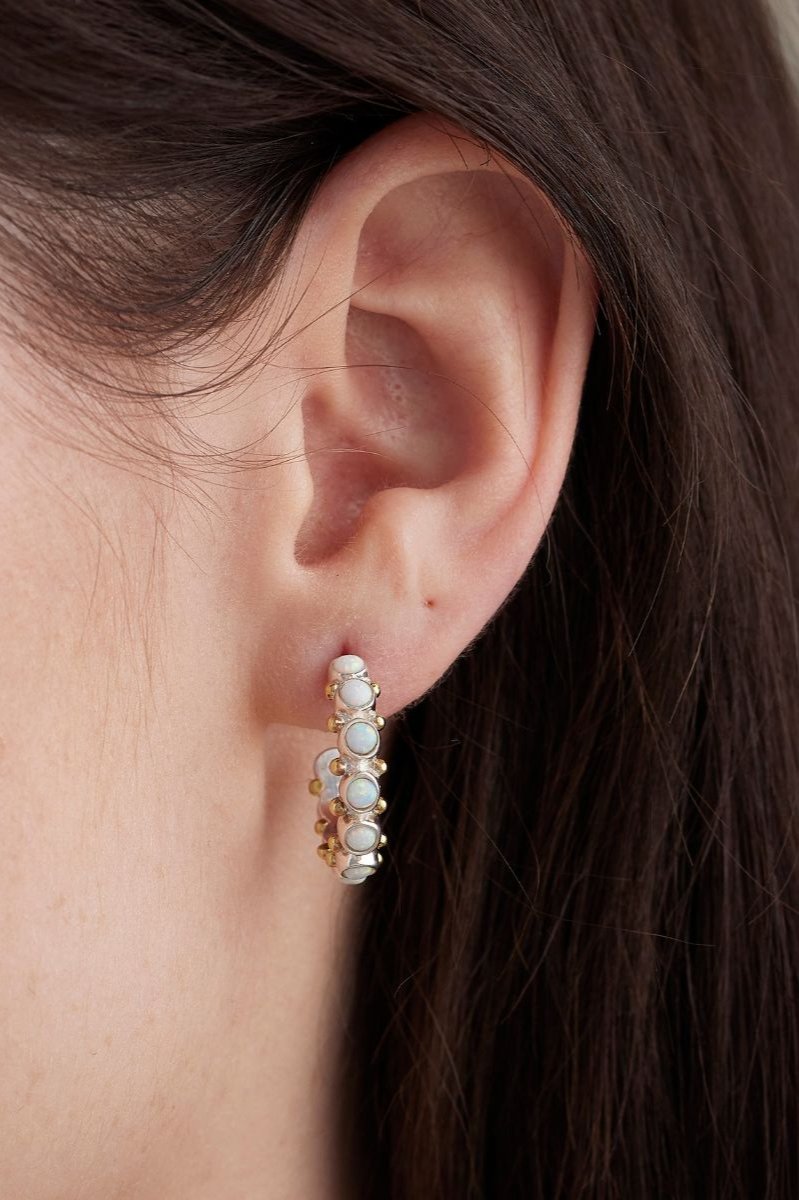 Opal Silver Hoops