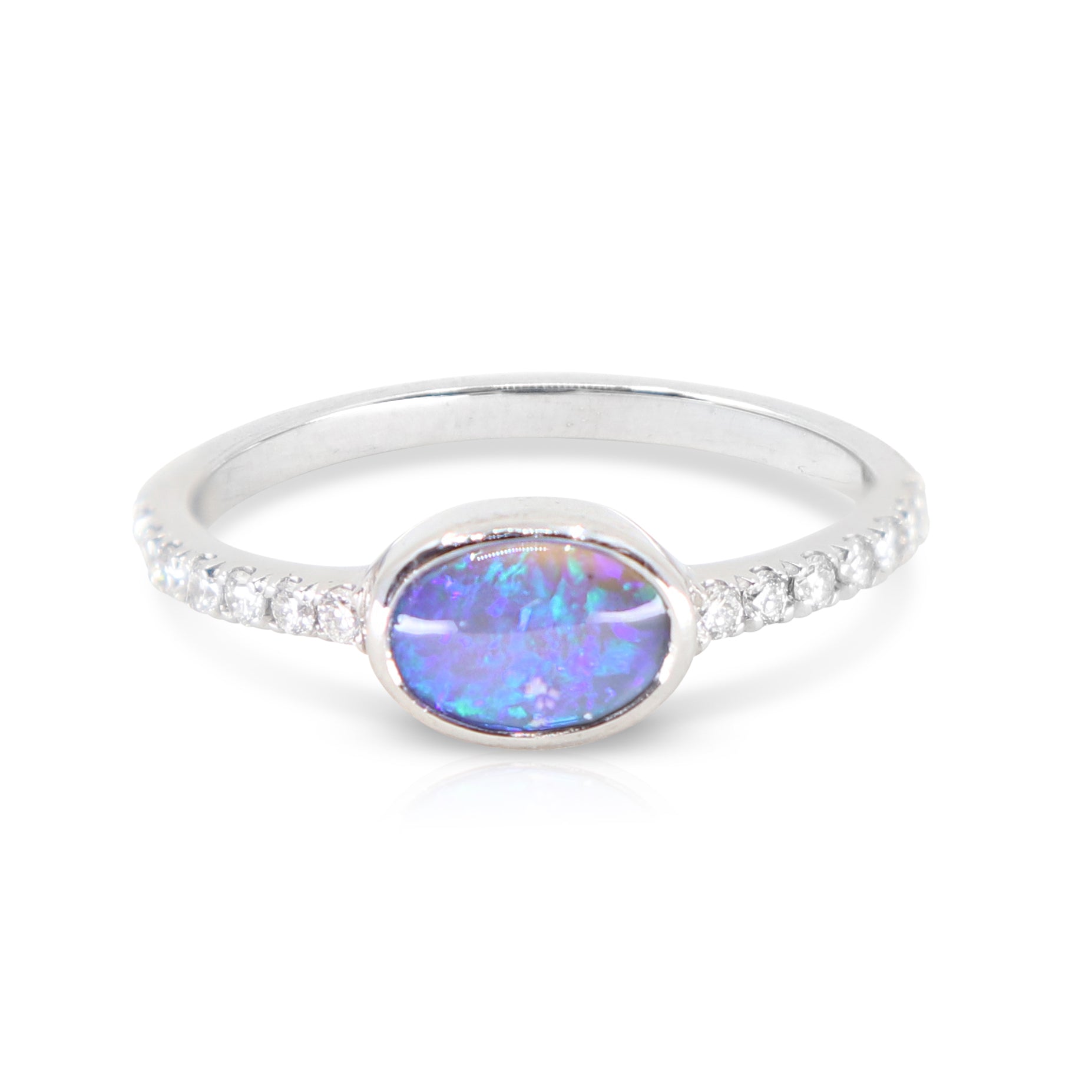 White Gold Coober Pedy Black Opal and Diamond Ring