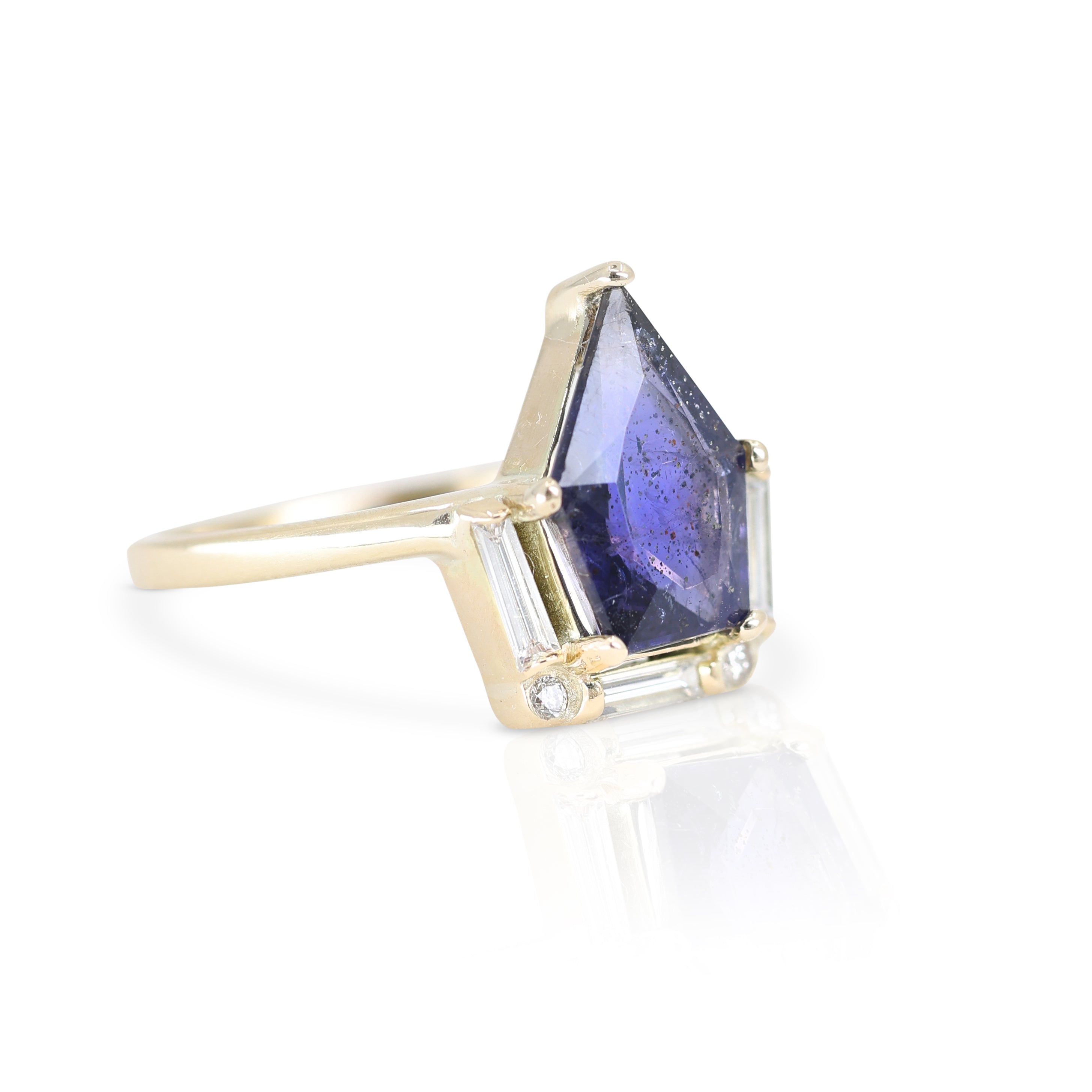 Iolite Sunstone Kite and Diamond 14K Yellow Gold Band