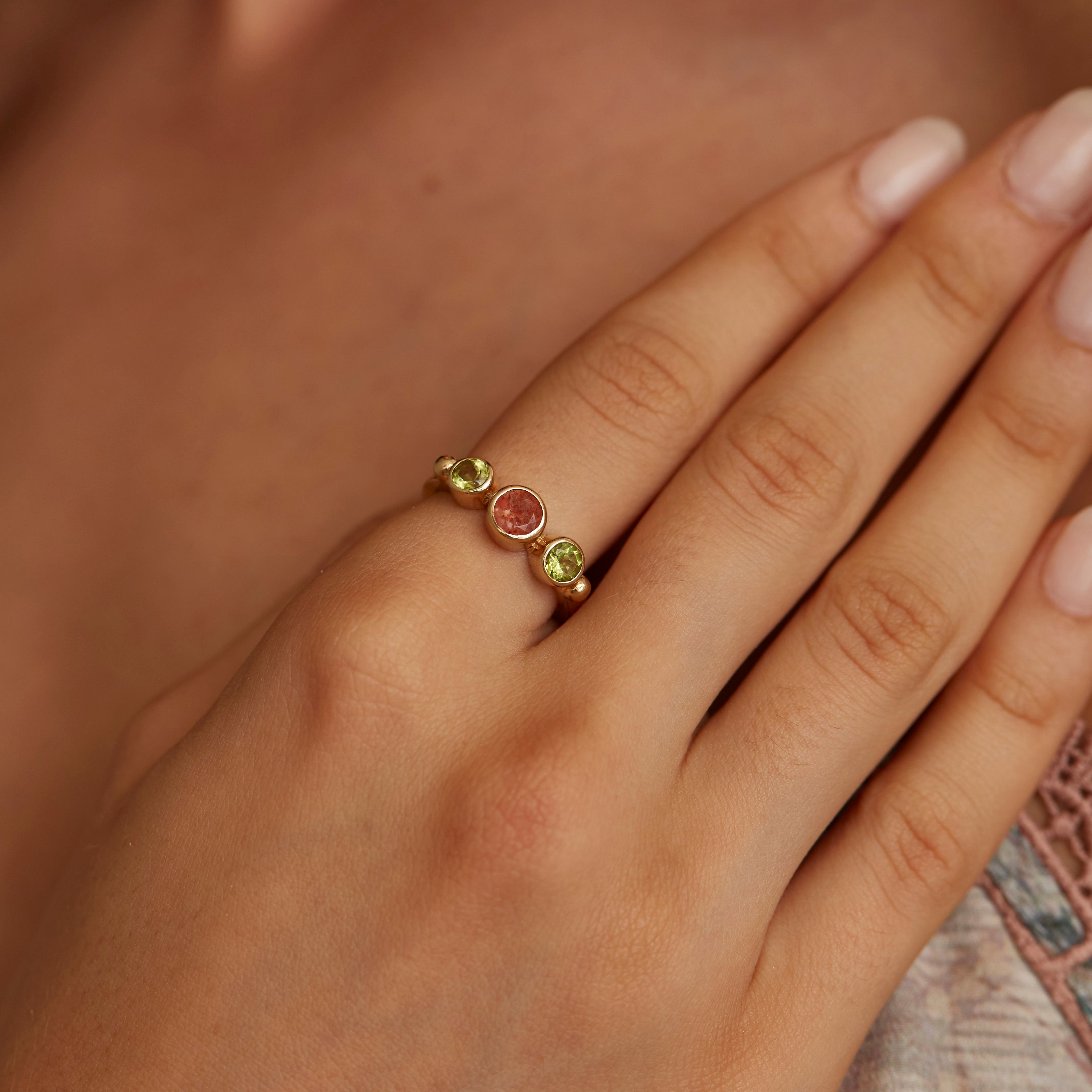 Mimi Sunstone and Peridot Gold Ring