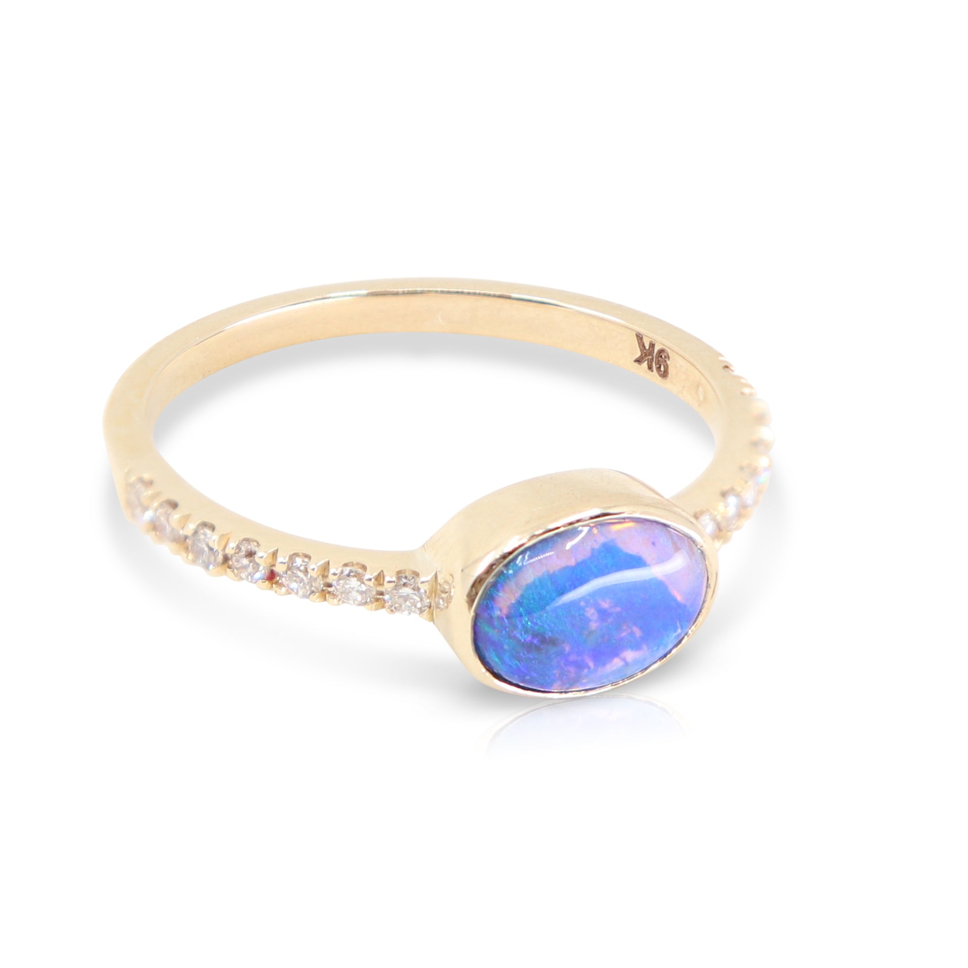 Yellow Gold Coober Pedy Black Opal and Diamond Ring