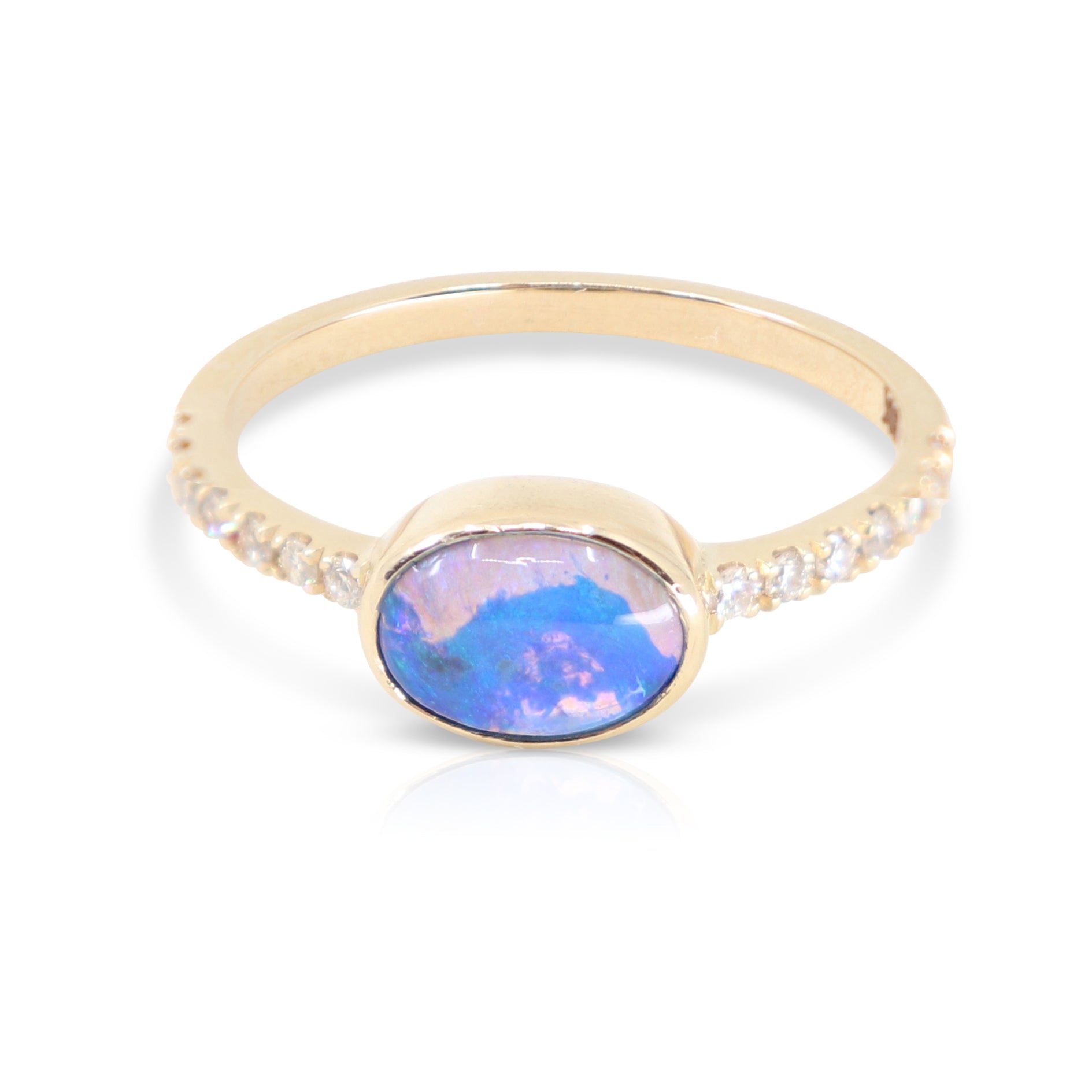 Yellow Gold Coober Pedy Black Opal and Diamond Ring