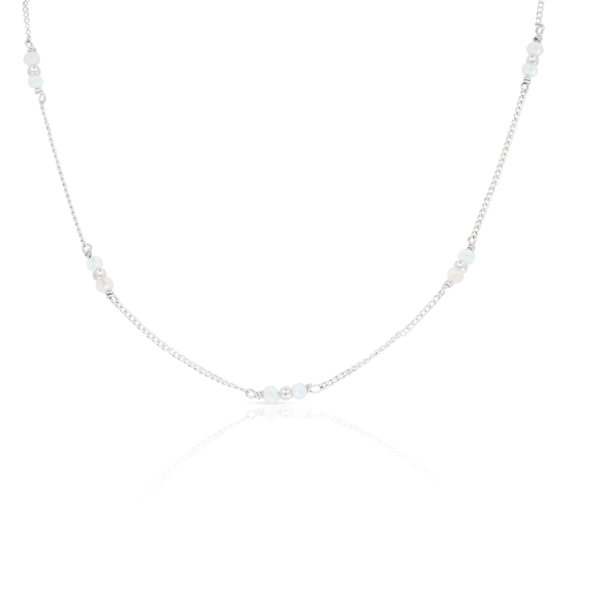 Beaded Moonstone Silver Necklace