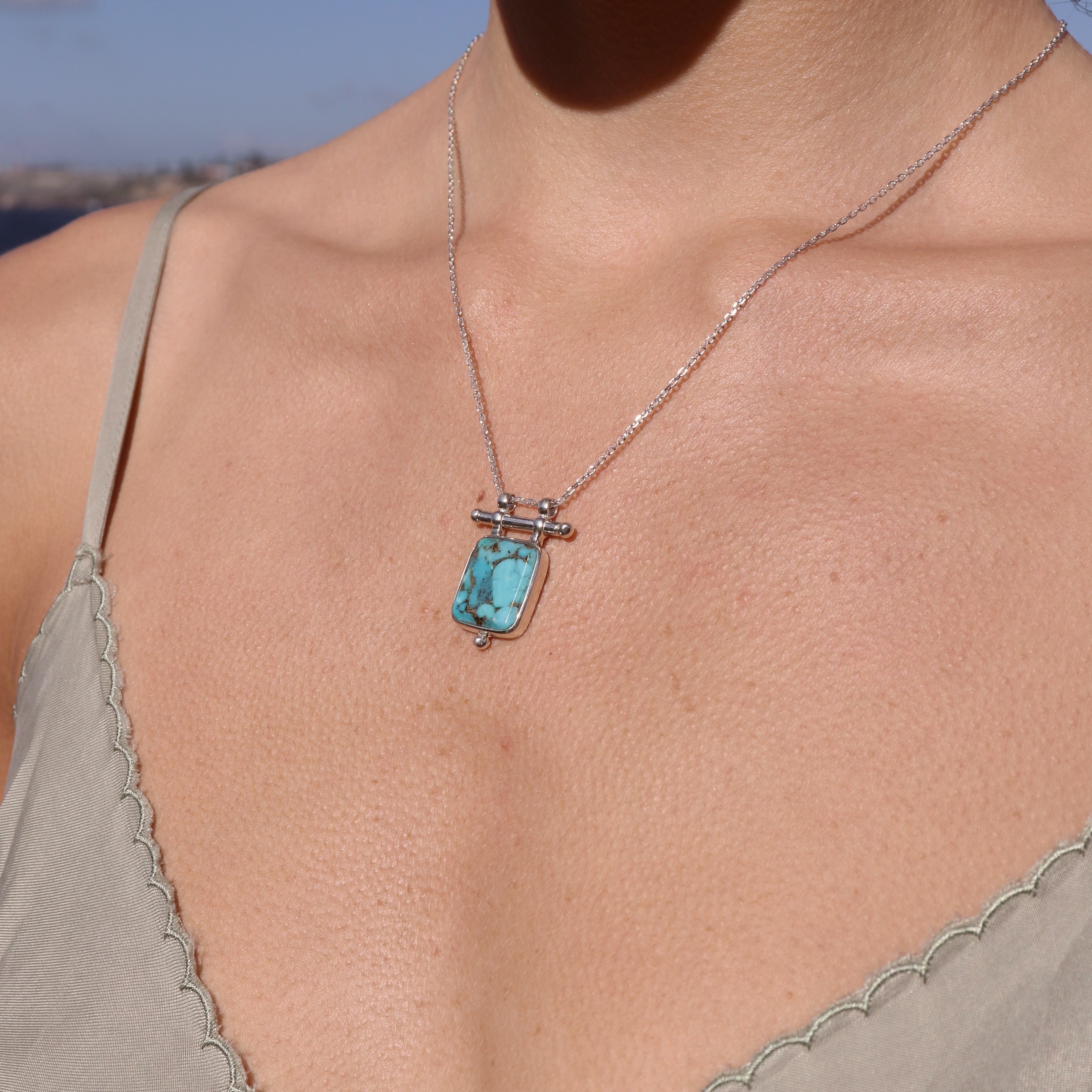 Etheria Copper Turquoise Silver Necklace