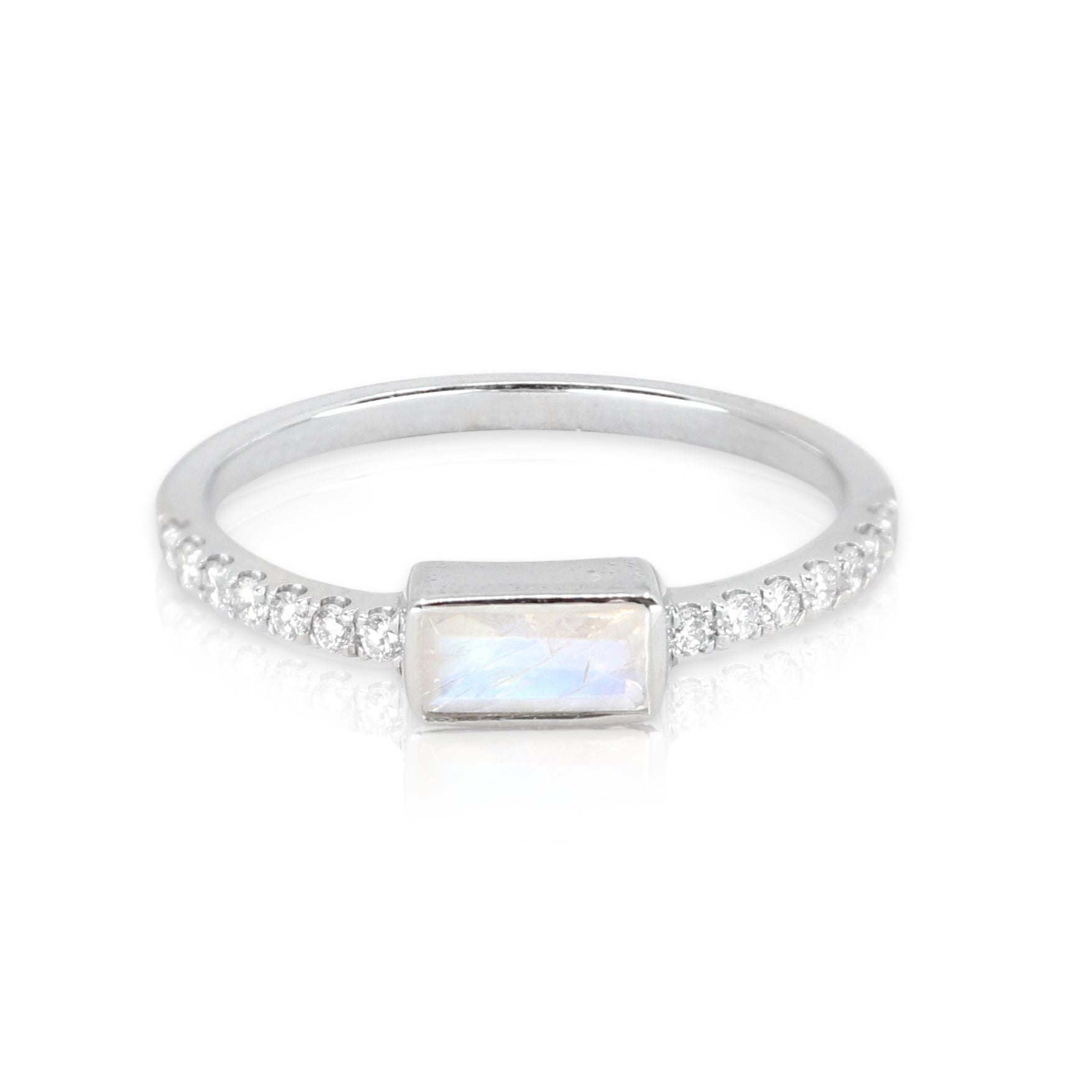 White Gold Moonstone Baguette and Diamond Band