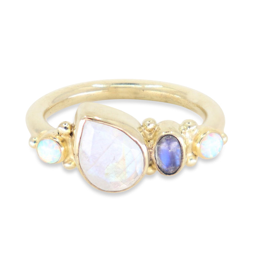 Cluster Moonstone & Opal Gold Ring