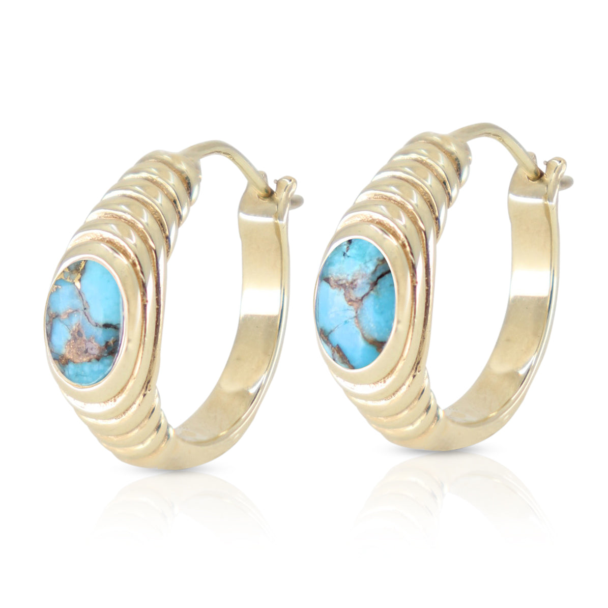 Iris Copper Turquoise Gold Hoops