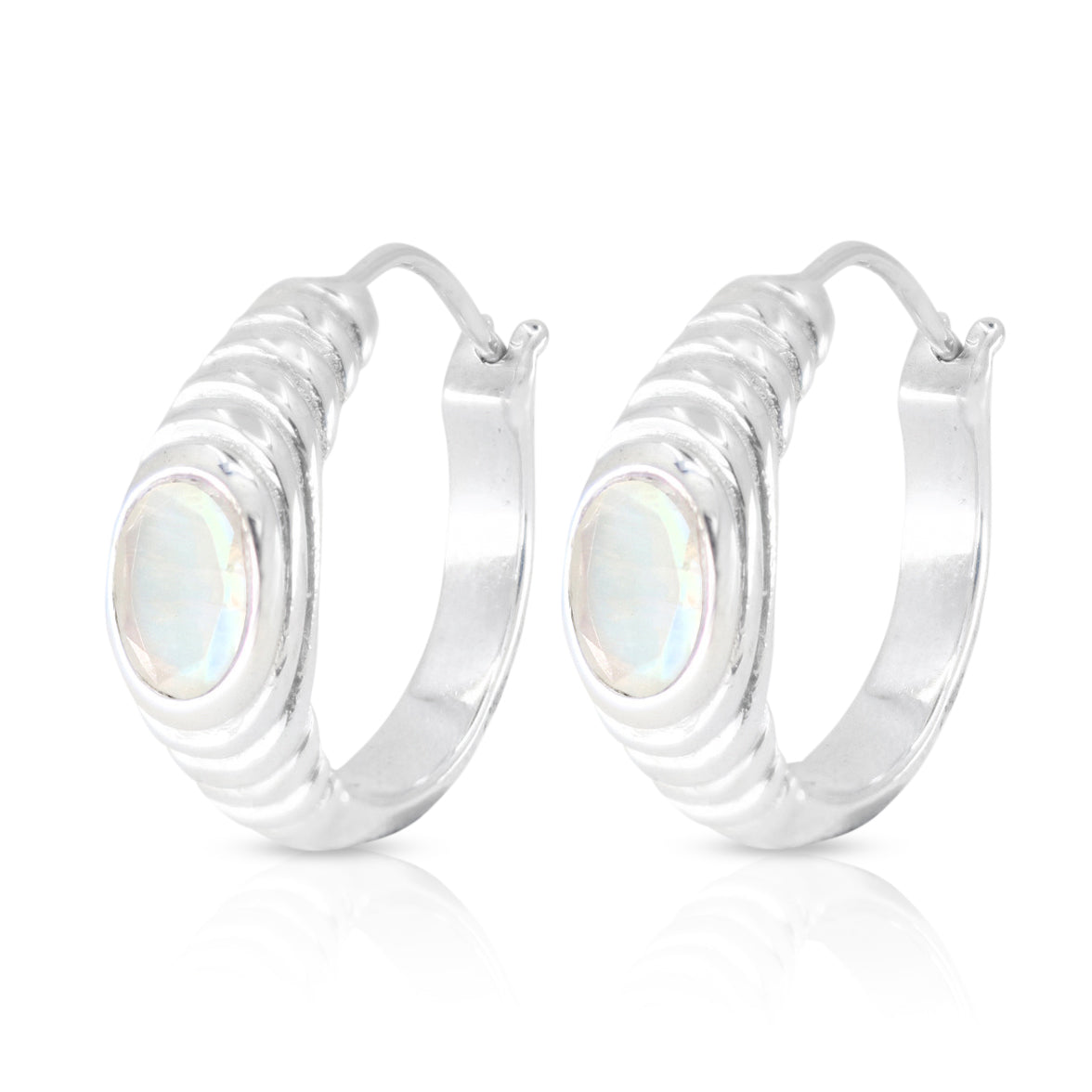 Iris Moonstone Silver Hoops