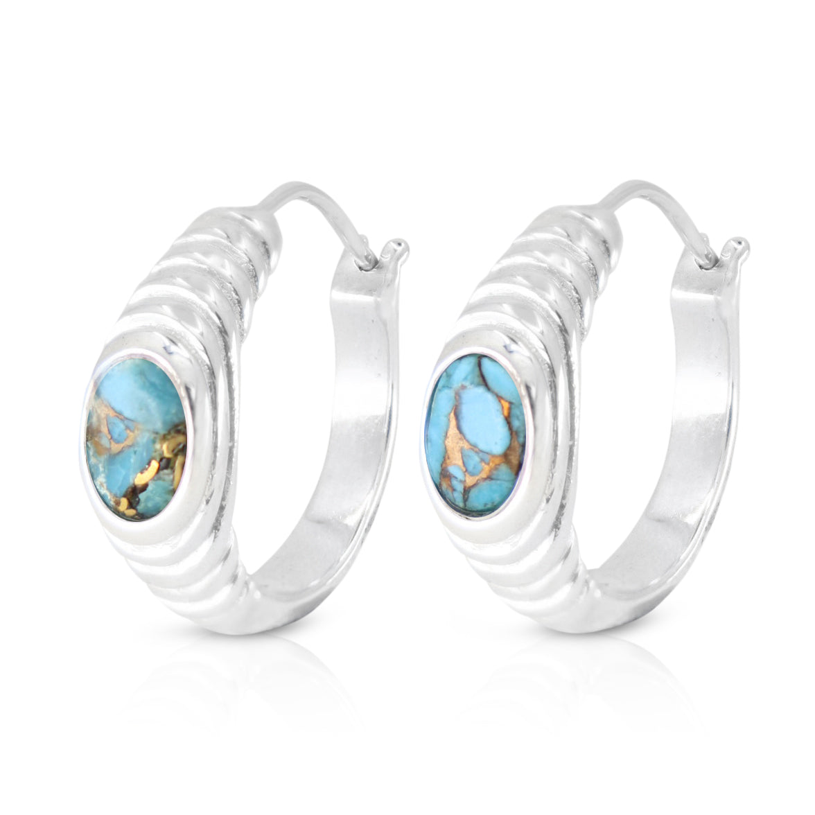 Iris Copper Turquoise Silver Hoops