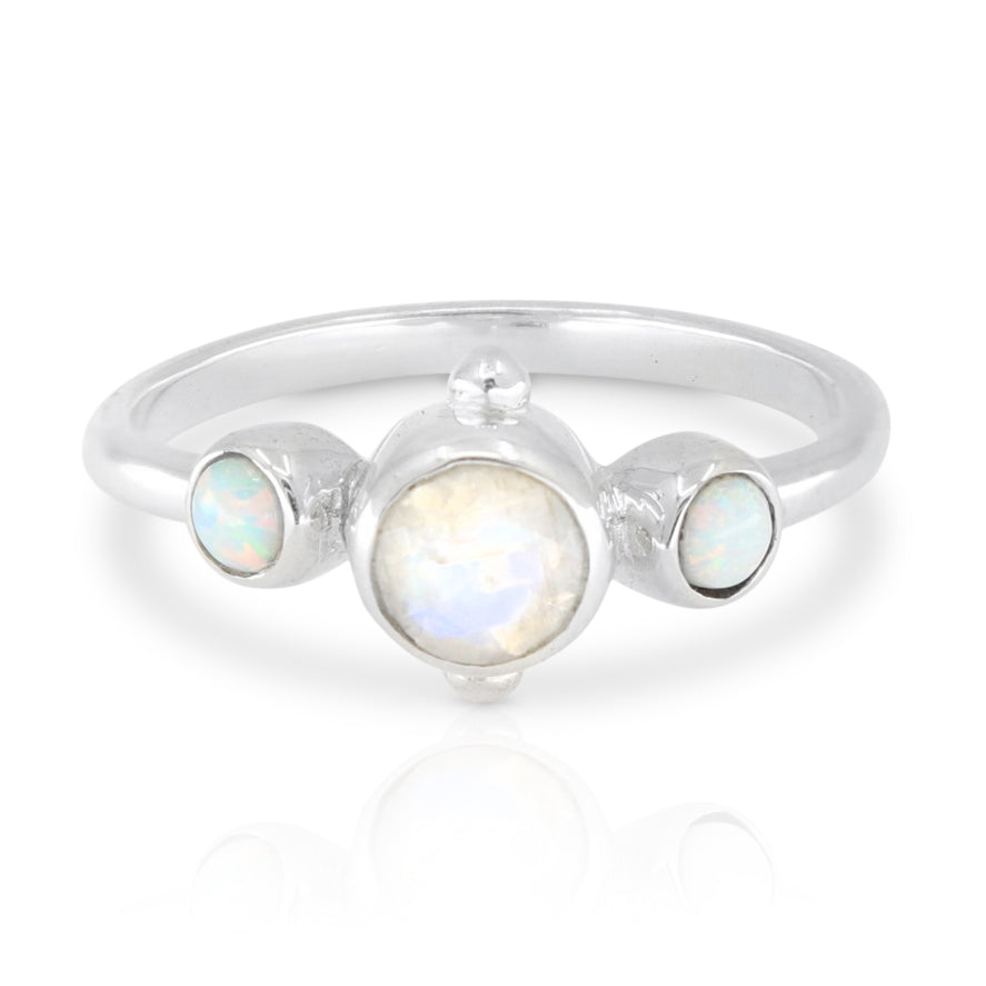 Cora Moonstone and Opal Silver Ring