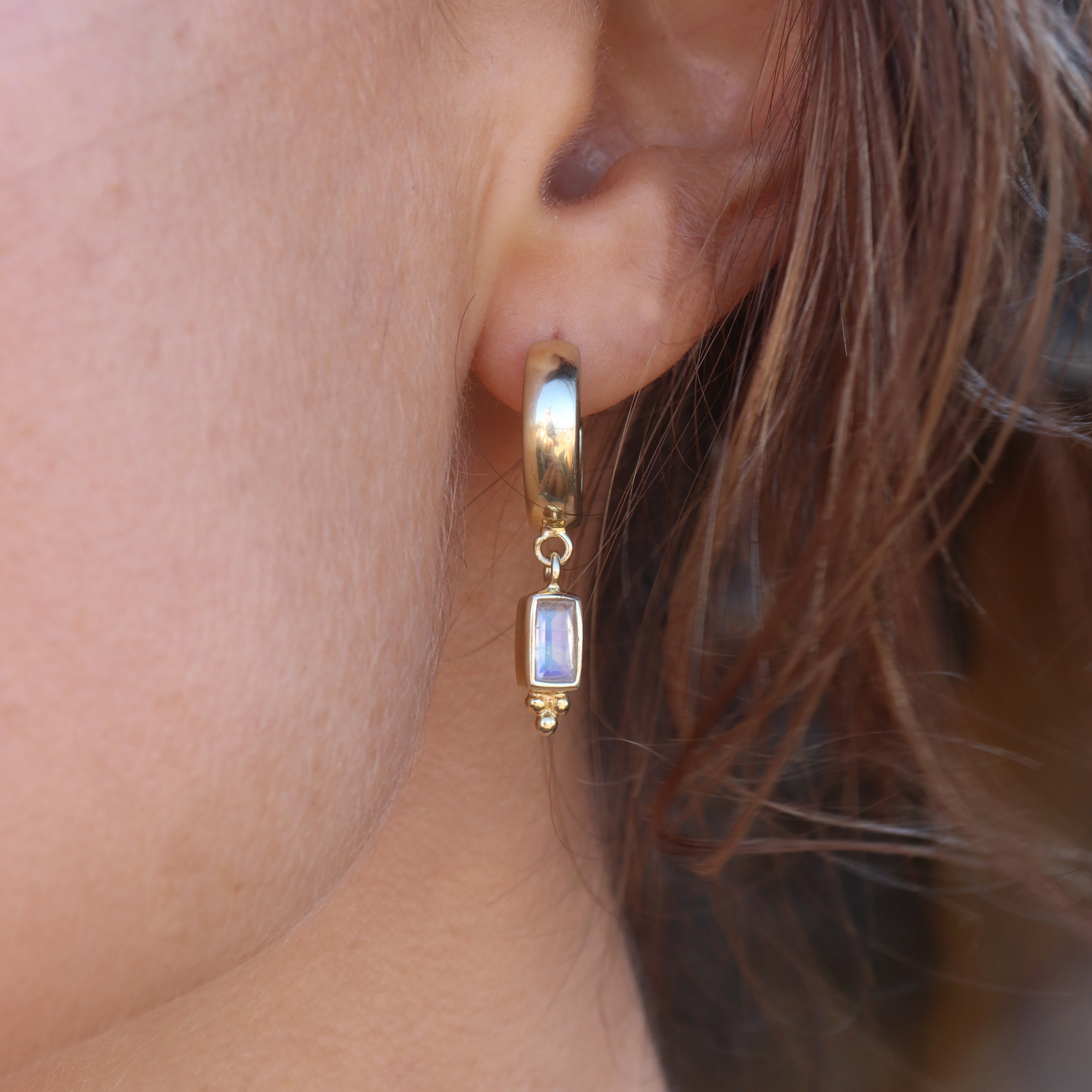 Baguette Moonstone Gold Huggies