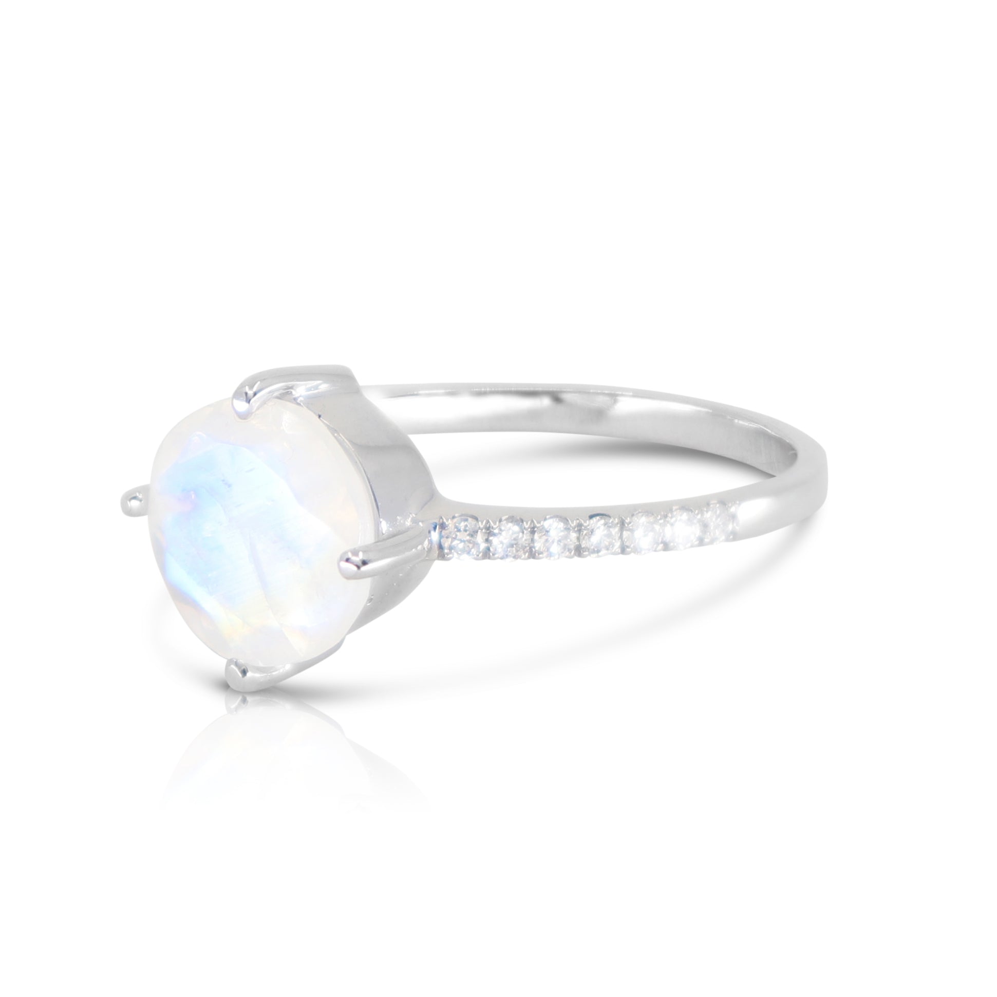 Oval Moonstone & Diamond Engagement Ring 14k White Gold 4.42ct - AZ9564