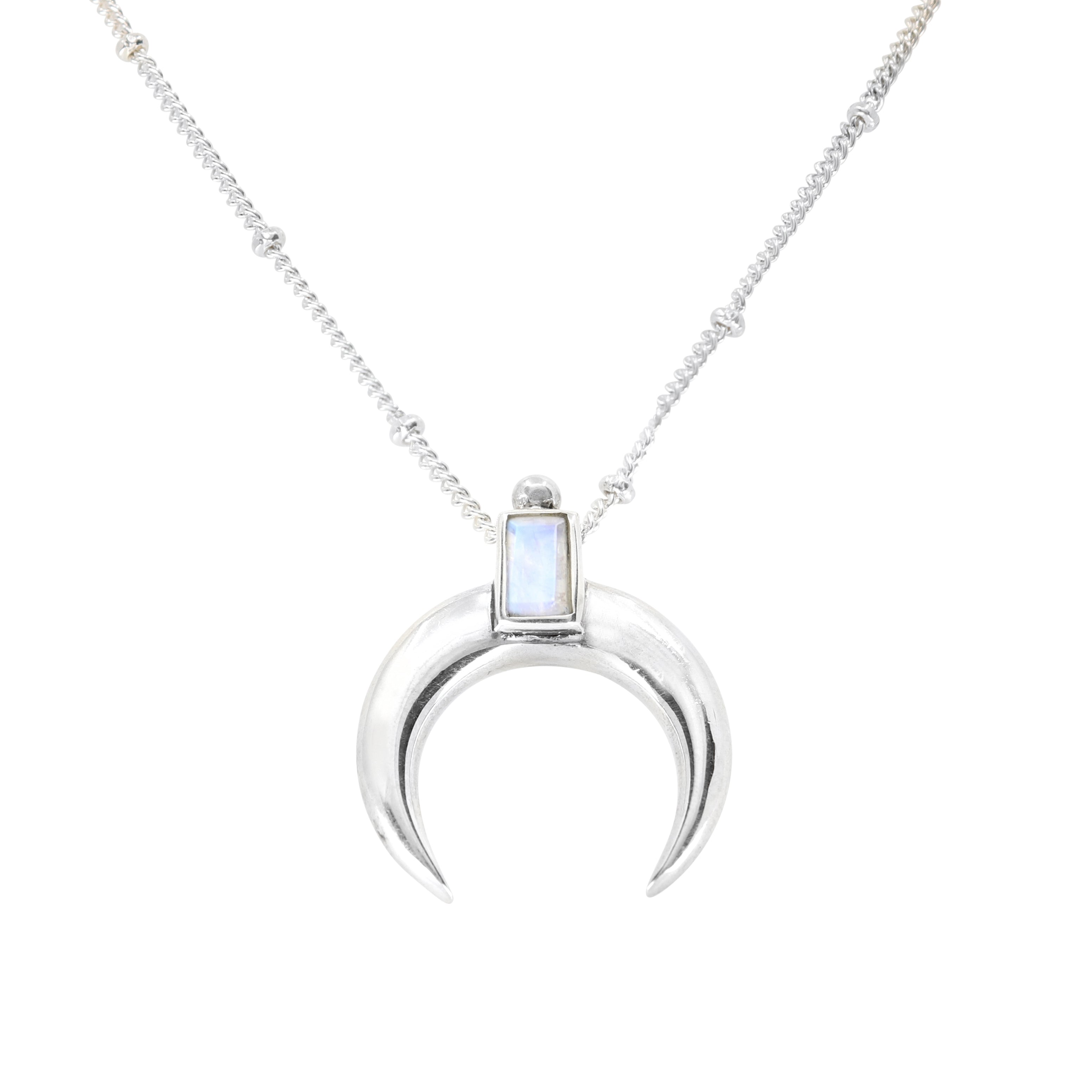 Lunar Crescent Moonstone Silver Necklace