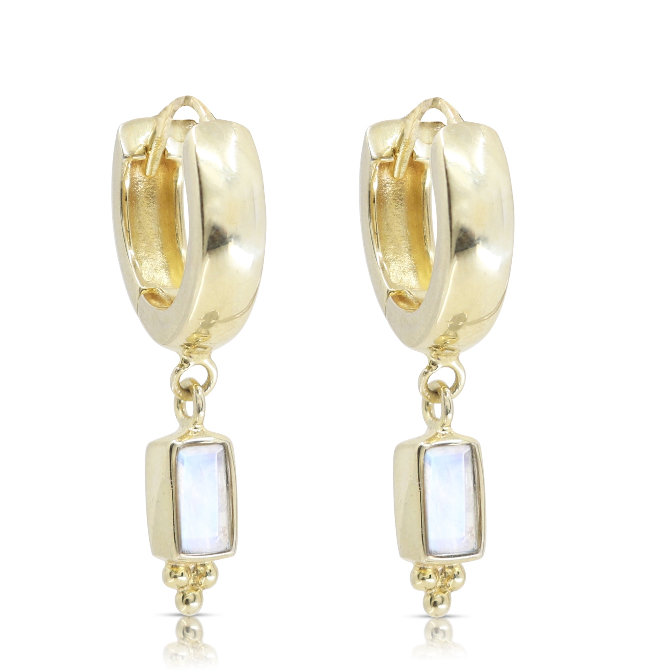 Baguette Moonstone Gold Huggies