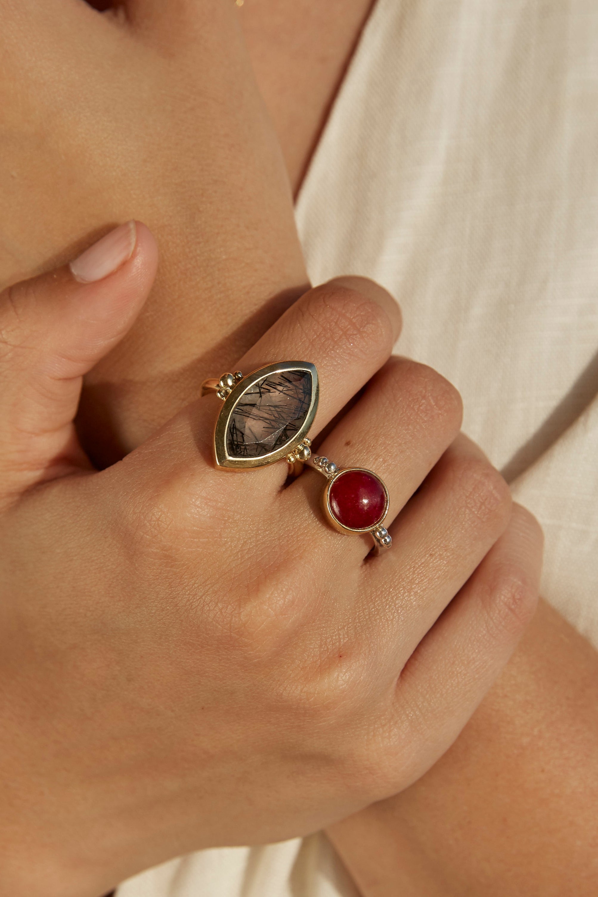 Black Rutile Marquise Gold Ring