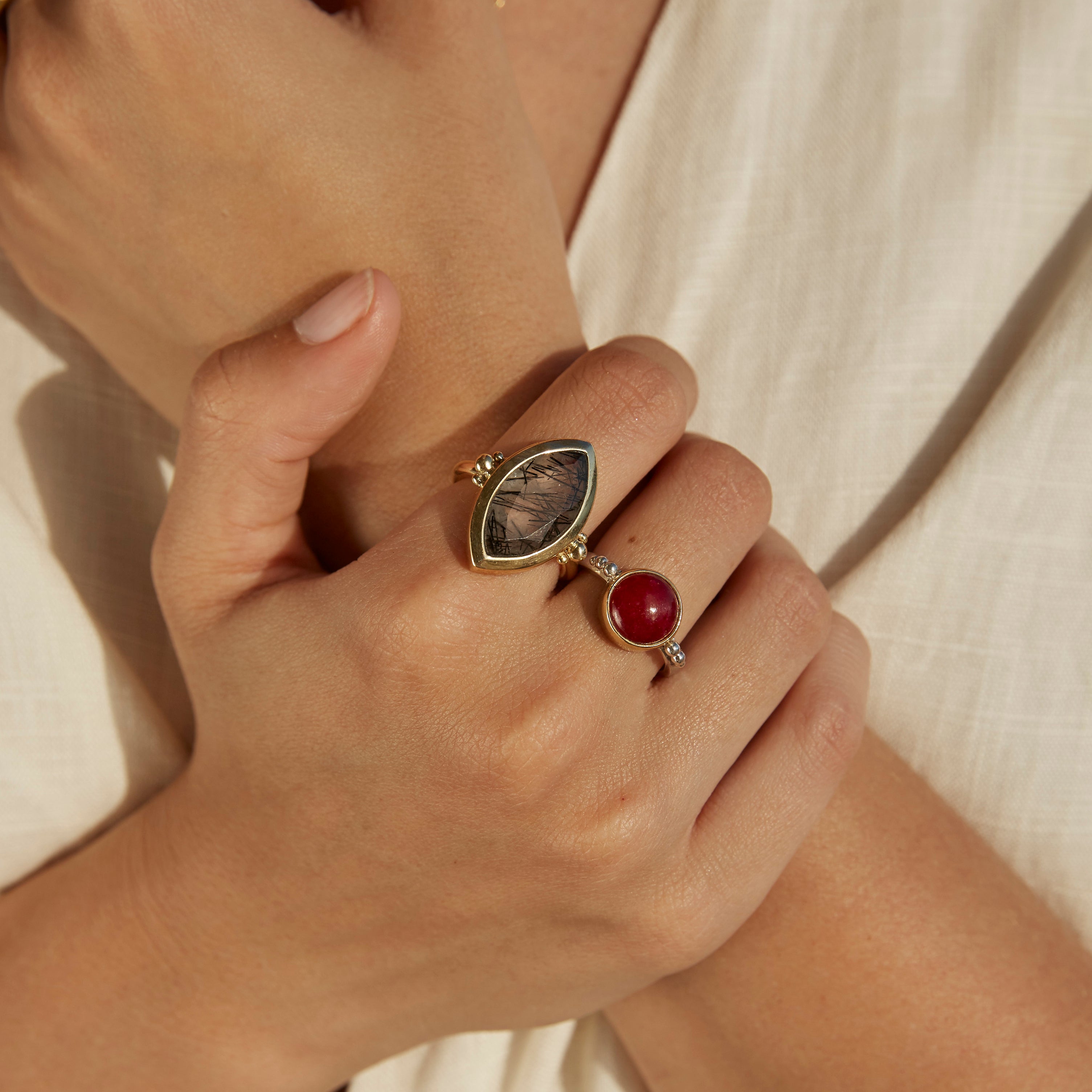 Black Rutile Marquise Gold Ring