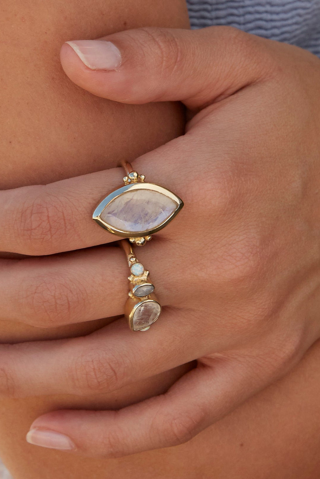 Cluster Moonstone & Opal Gold Ring