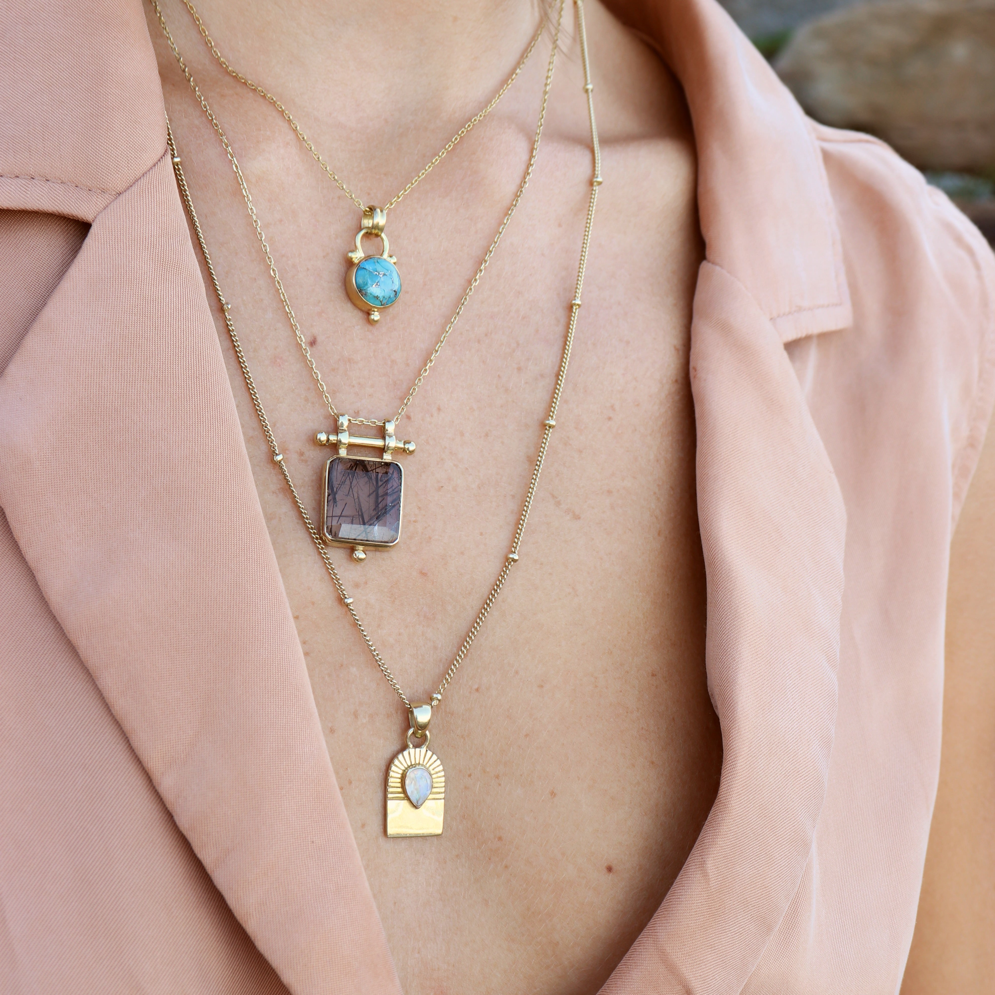 Delphi Copper Turquoise Gold Necklace