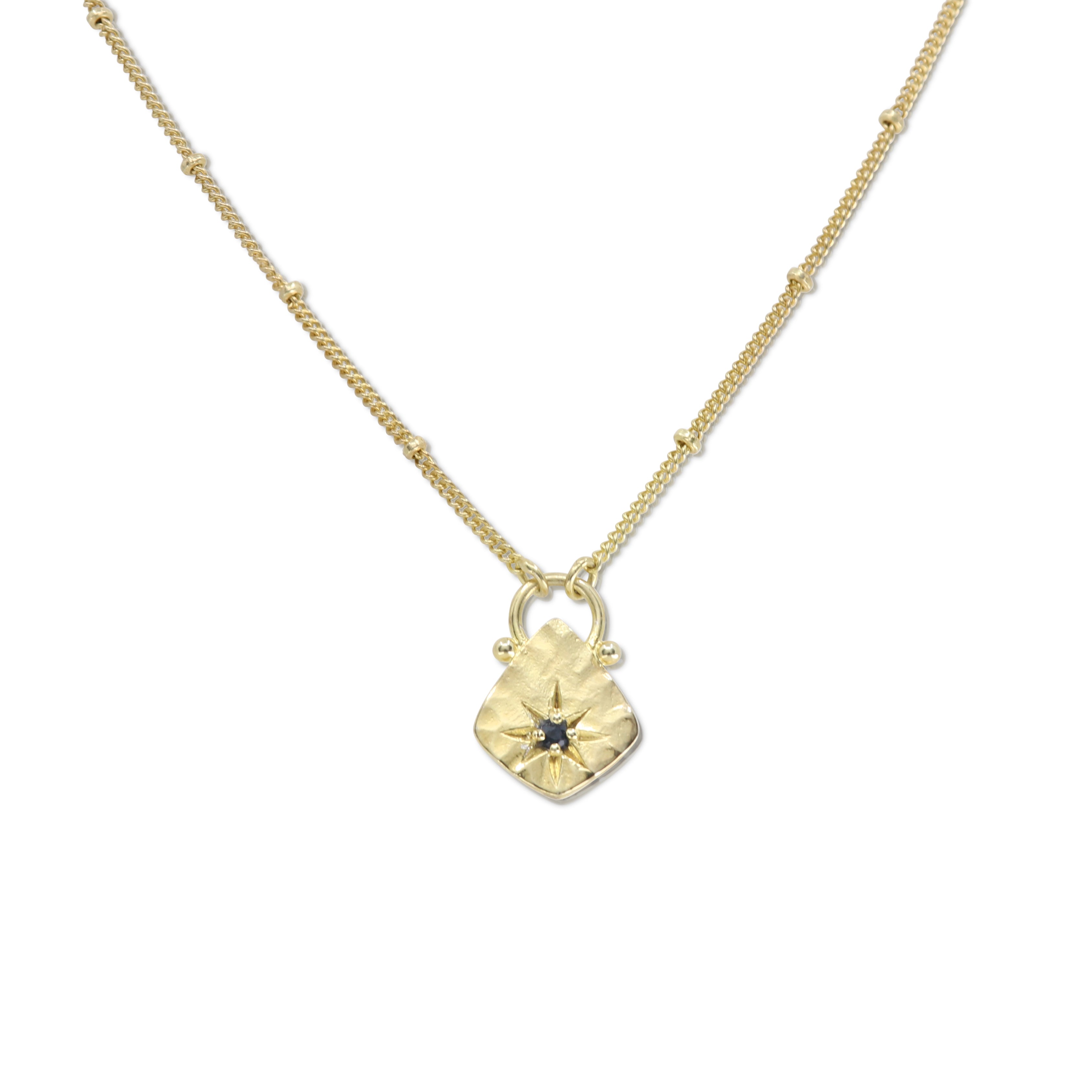 Sapphire Star Hammered Gold Necklace