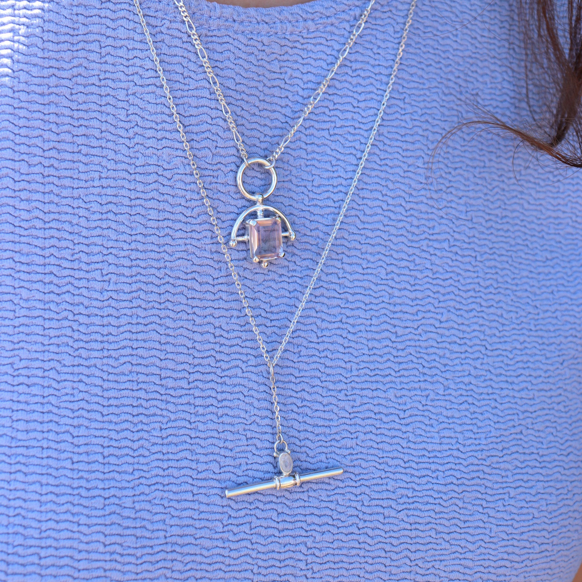 Drop Bar Moonstone Necklace Silver