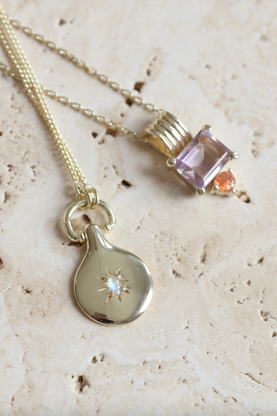 The Starry Night Moonstone Gold Pendant